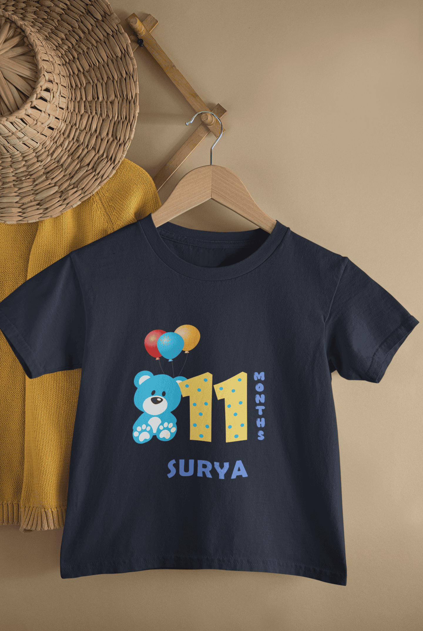 Custom Name Eleventh Month Birthday Half Sleeves T-Shirt for Boys -FunkyTeesClub