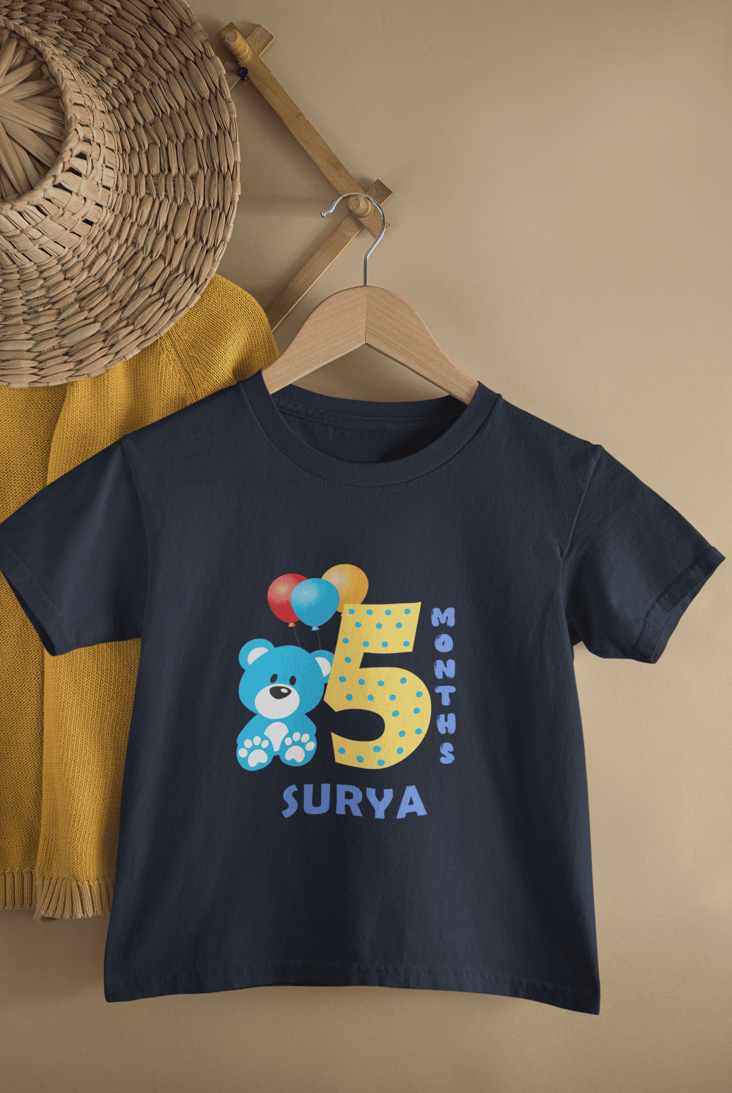 Custom Name Fifth Month Birthday Cute Half Sleeves T-Shirt for Boys -FunkyTeesClub