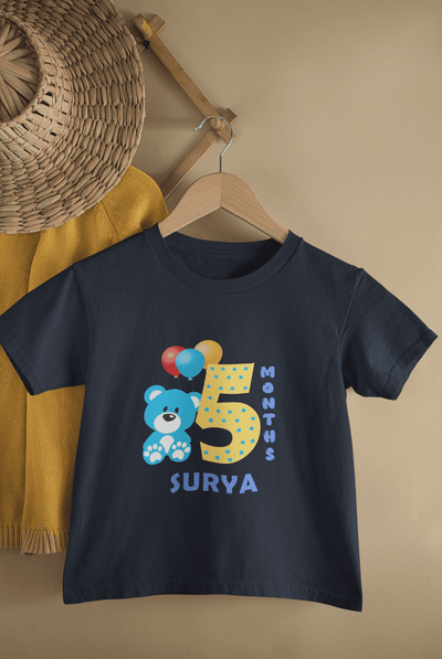 Custom Name Fifth Month Birthday Cute Half Sleeves T-Shirt for Boys -FunkyTeesClub