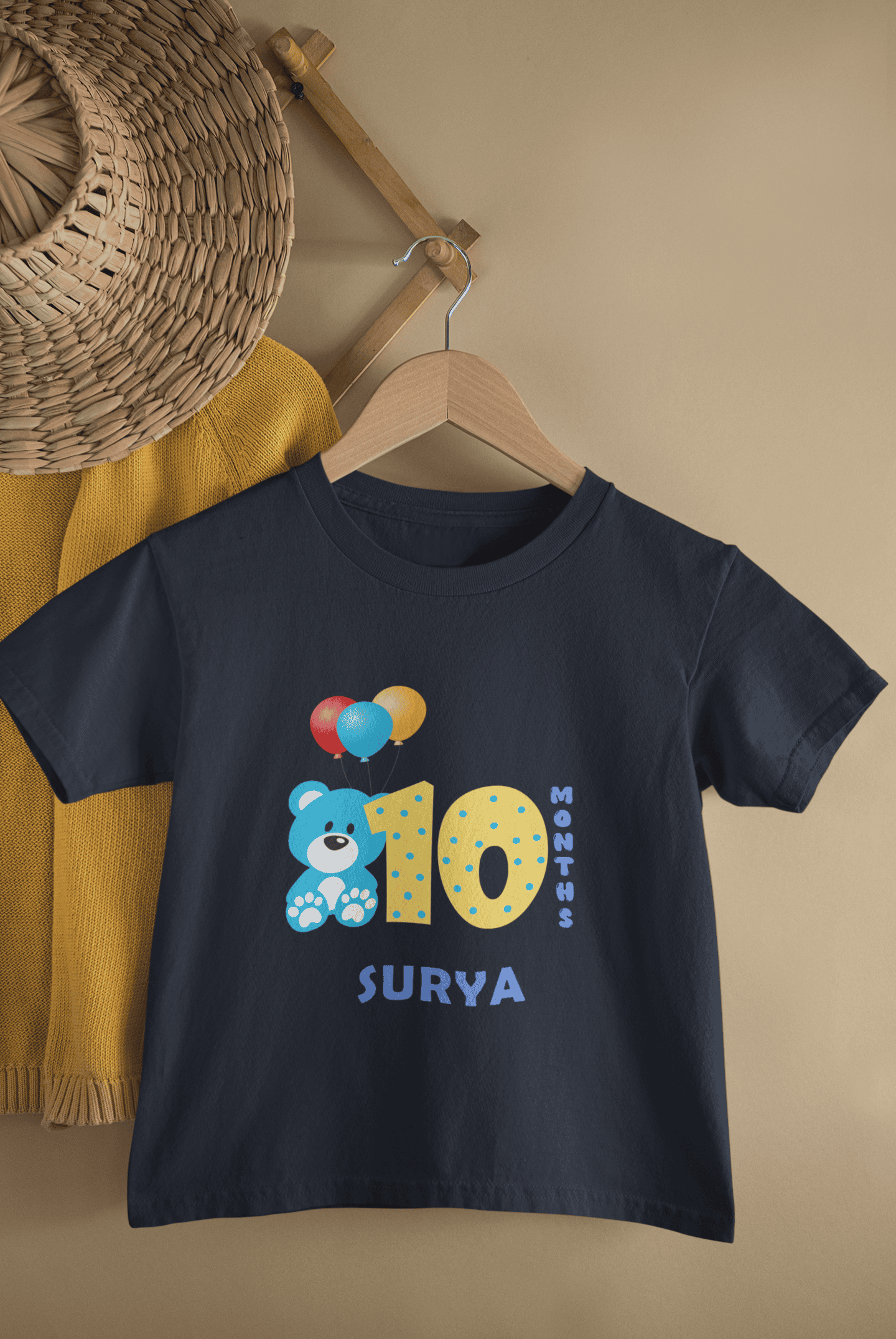 Custom Name Tenth Month Birthday Half Sleeves T-Shirt for Boys -FunkyTeesClub