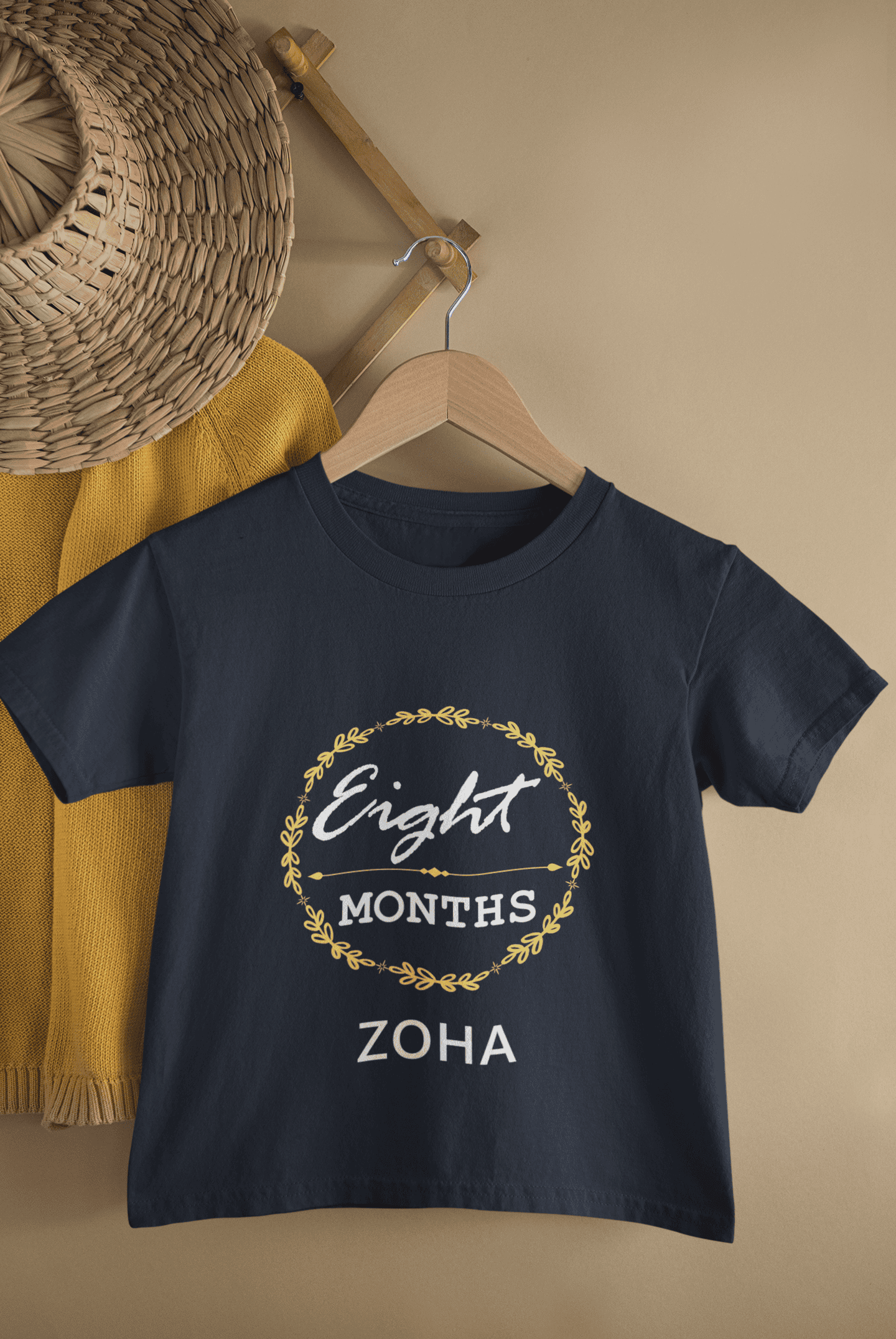 Custom Name Eight Month Birthday Half Sleeves T-Shirt For Girls -FunkyTeesClub