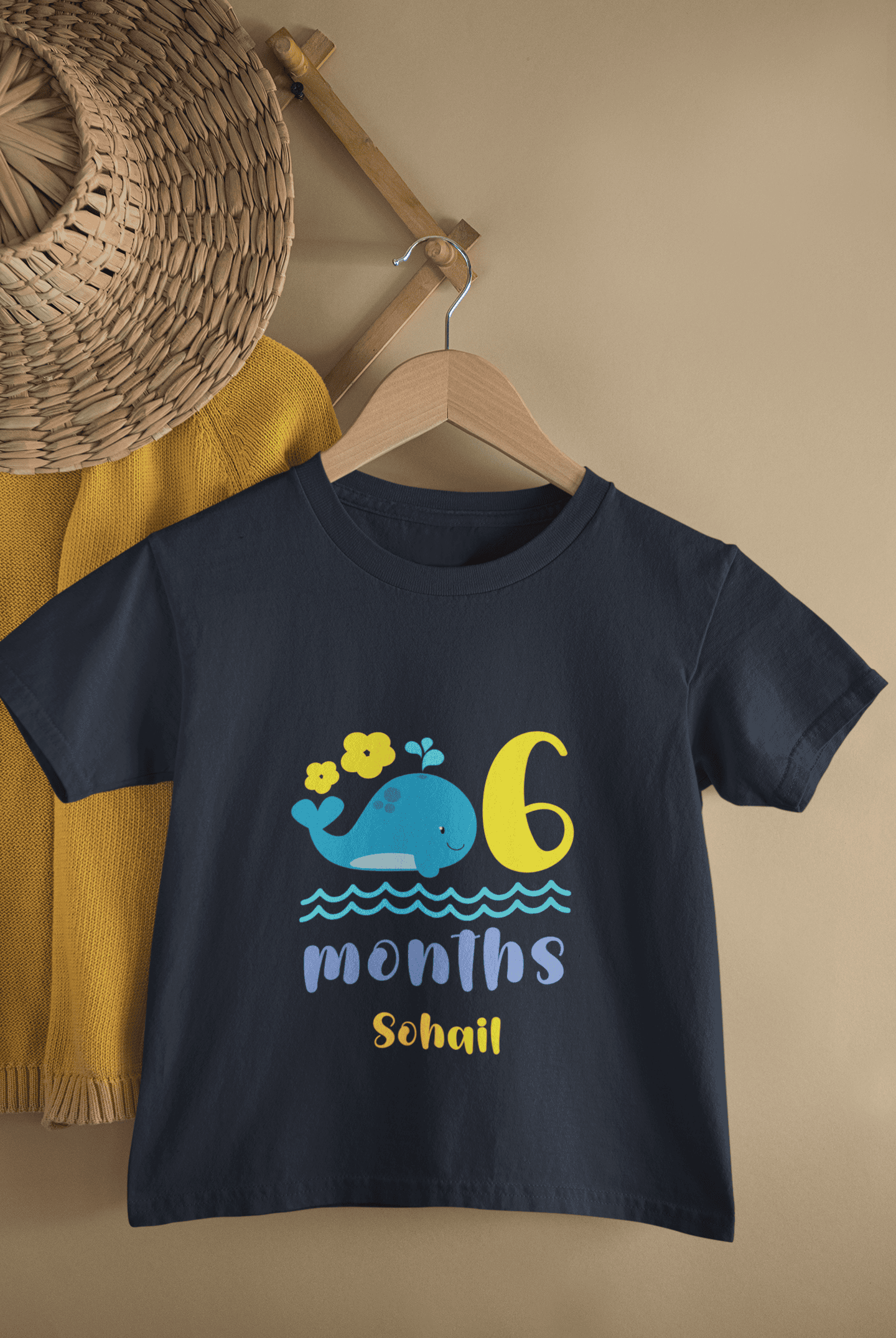 Custom Name Sixth Month Birthday Cute Half Sleeves T-Shirt for Boys -FunkyTeesClub