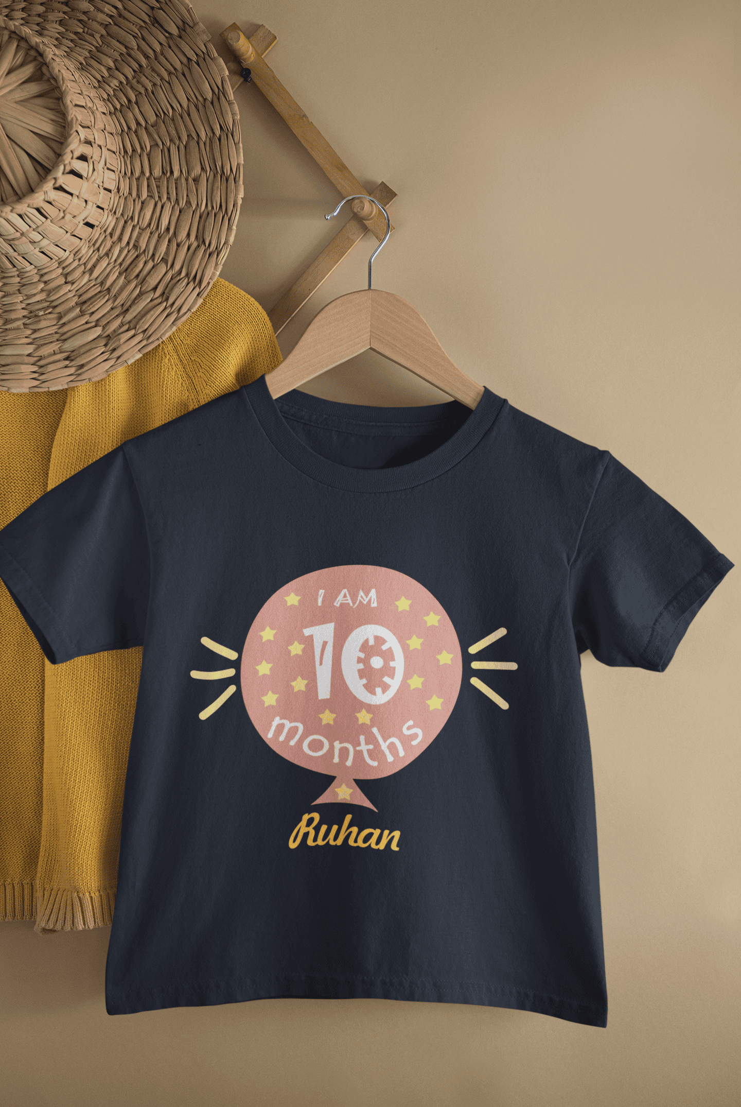 Custom Name Ten Month Baloon Half Sleeves T-Shirt for Boys -FunkyTeesClub
