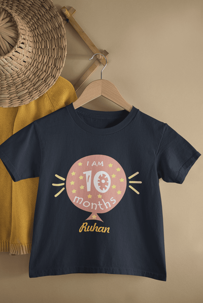 Custom Name Ten Month Baloon Half Sleeves T-Shirt for Boys -FunkyTeesClub