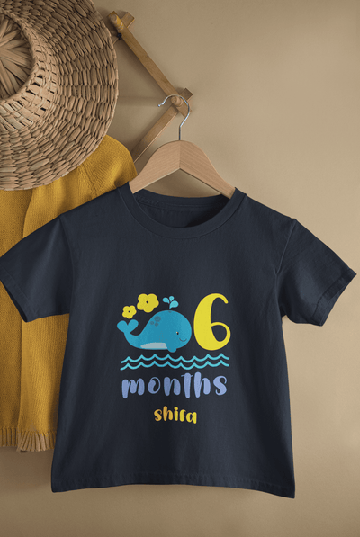 Custom Name Sixth Month Birthday Cute Half Sleeves T-Shirt For Girls -FunkyTeesClub