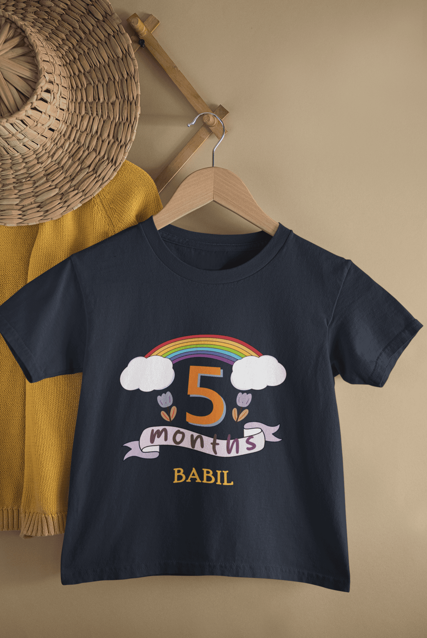Custom Name Fifth Month Birthday Half Sleeves T-Shirt for Boys -FunkyTeesClub