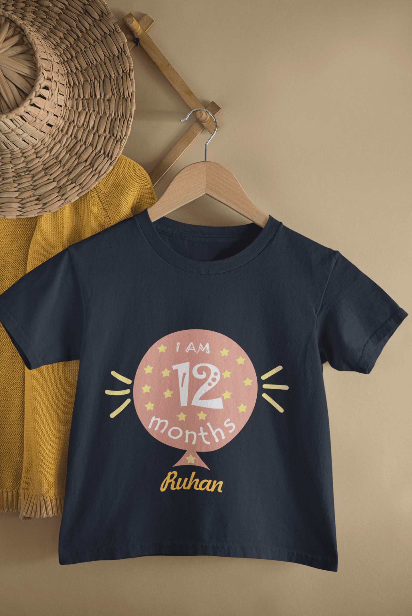 Custom Name Twelve Month Baloon Half Sleeves T-Shirt for Boys -FunkyTeesClub
