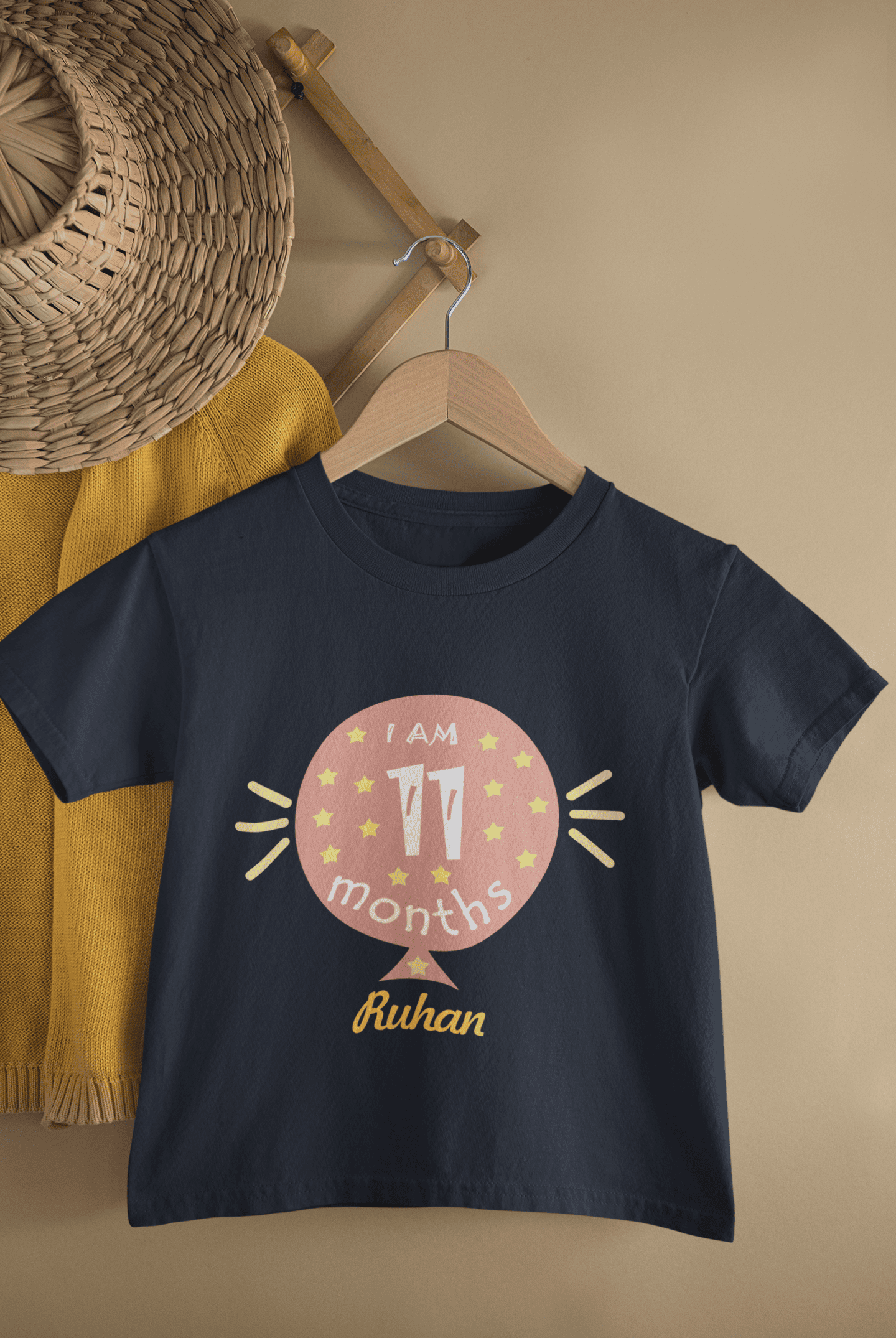 Custom Name Eleven Month Baloon Half Sleeves T-Shirt for Boys -FunkyTeesClub