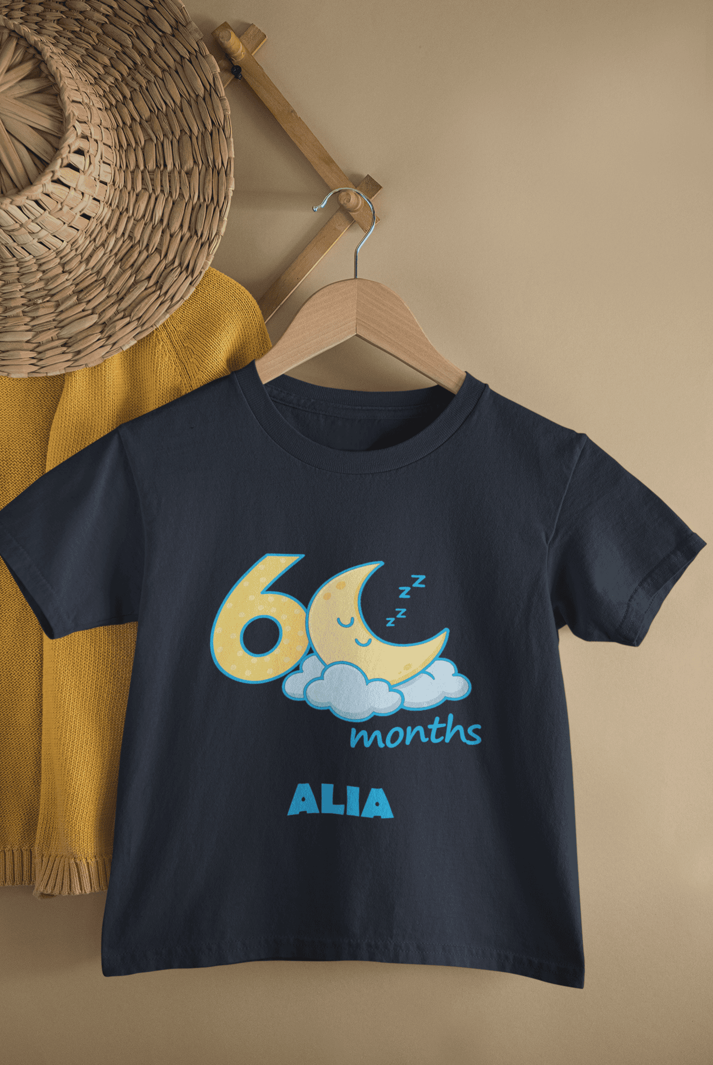 Custom Name Six Month Moon Half Sleeves T-Shirt For Girls -FunkyTeesClub