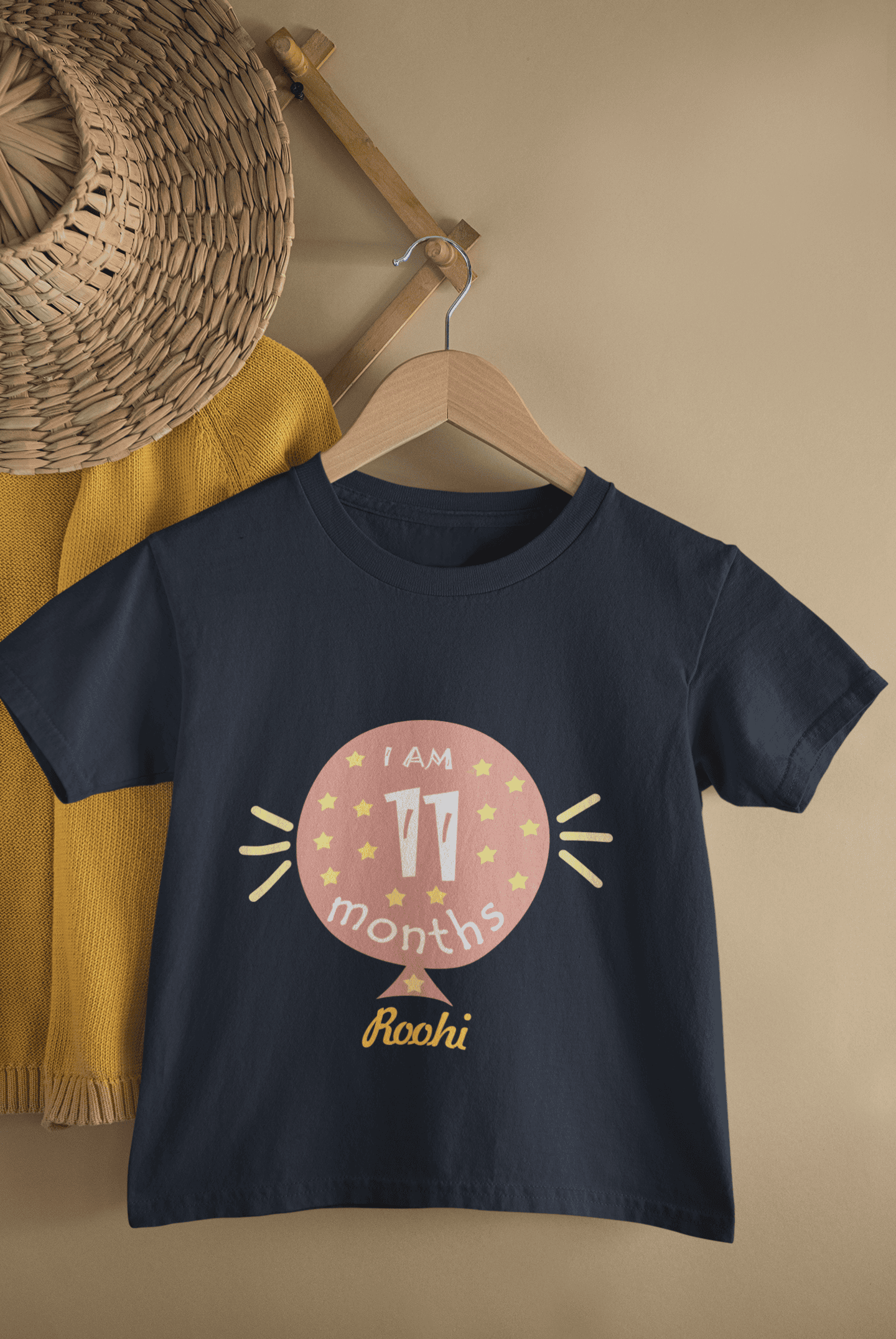 Custom Name Eleven Month Baloon Half Sleeves T-Shirt For Girls -FunkyTeesClub