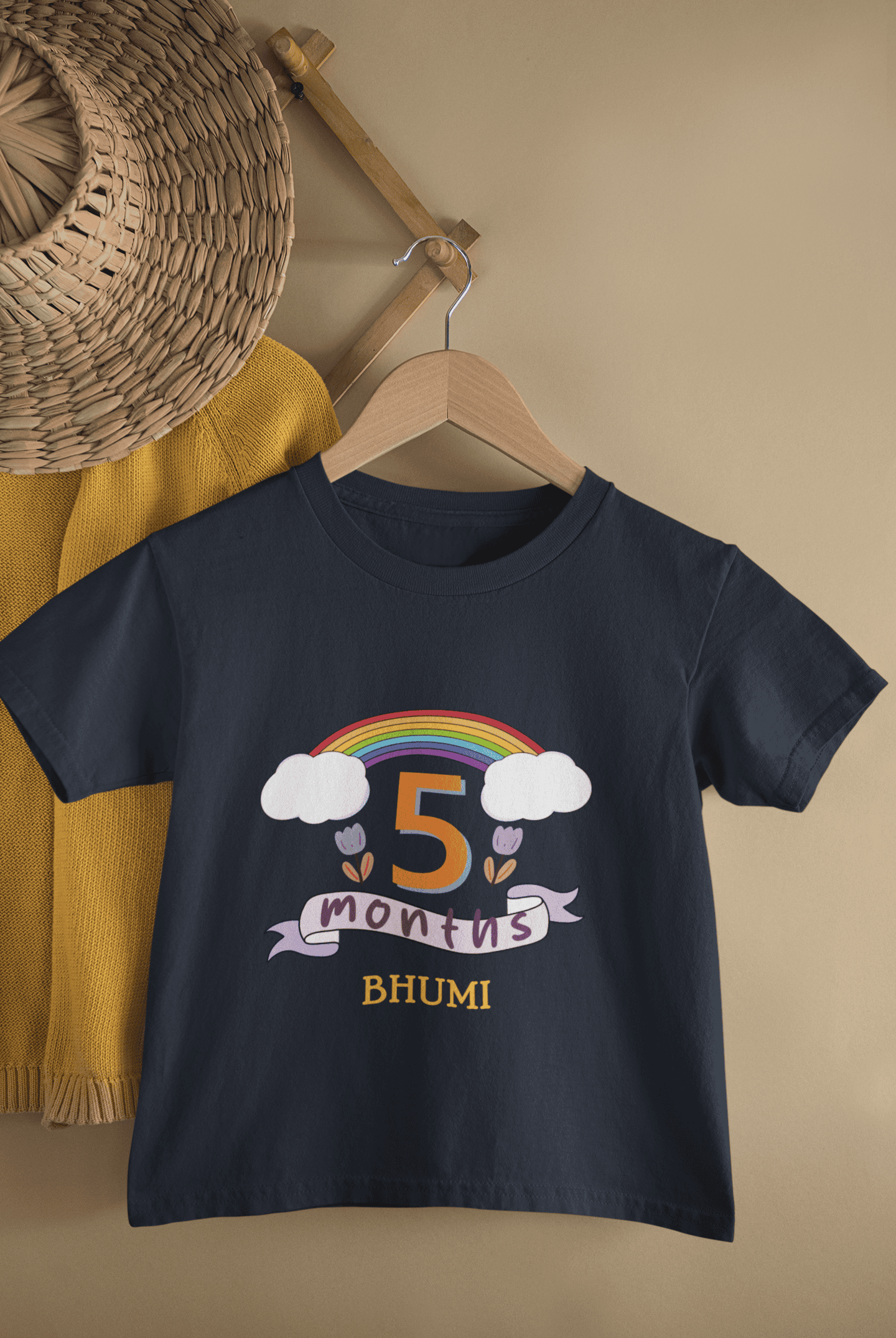 Custom Name Fifth Month Birthday Half Sleeves T-Shirt For Girls -FunkyTeesClub