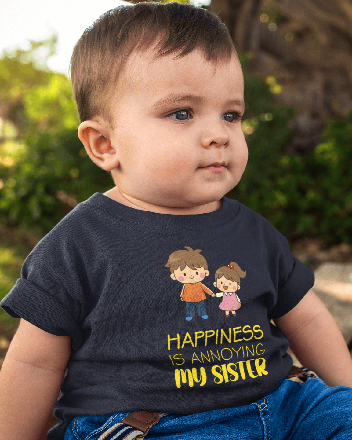 Happiness Is Annoying My Sister Rakshabandhan Half Sleeves T-Shirt for Boys -FunkyTeesClub