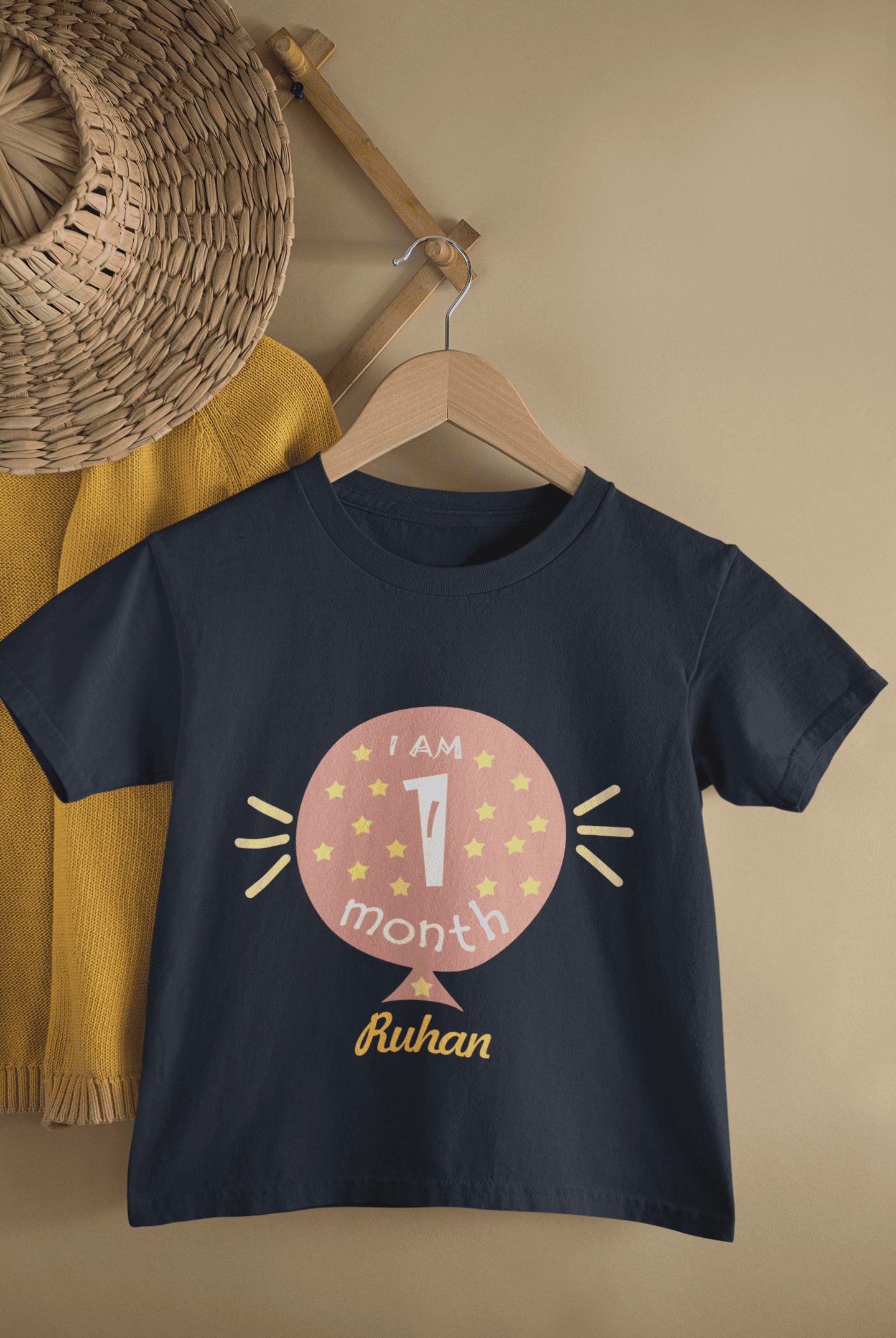 Custom Name I Am One Month Half Sleeves T-Shirt for Boys -FunkyTeesClub