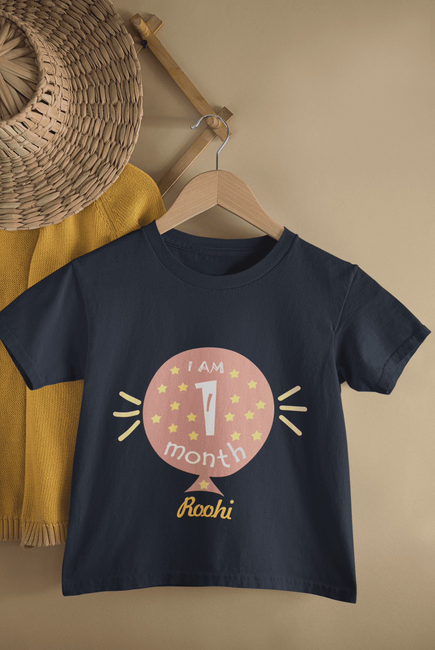 Custom Name I Am One Month Half Sleeves T-Shirt For Girls -FunkyTeesClub