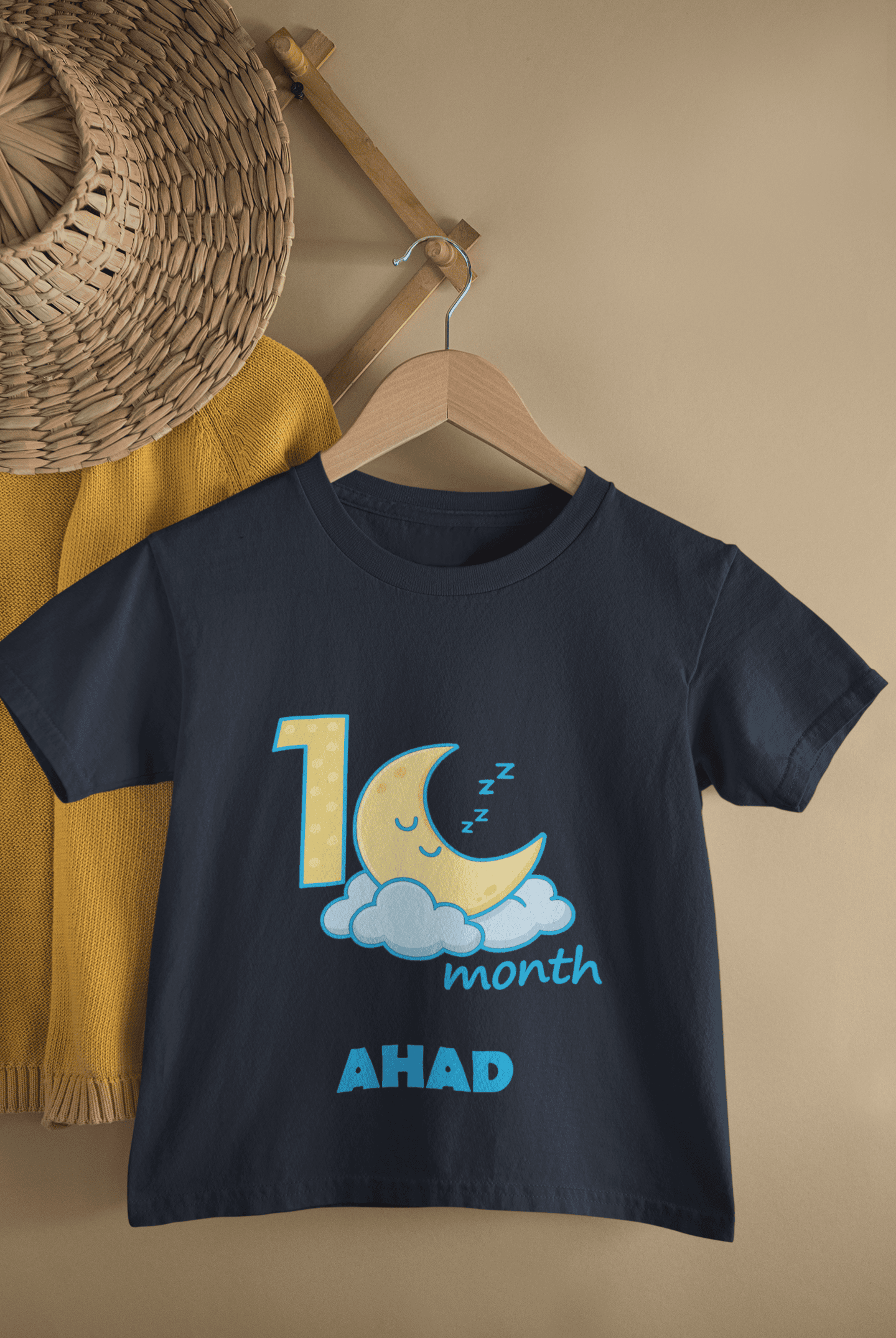 Custom Name One Month Moon Half Sleeves T-Shirt for Boys -FunkyTeesClub