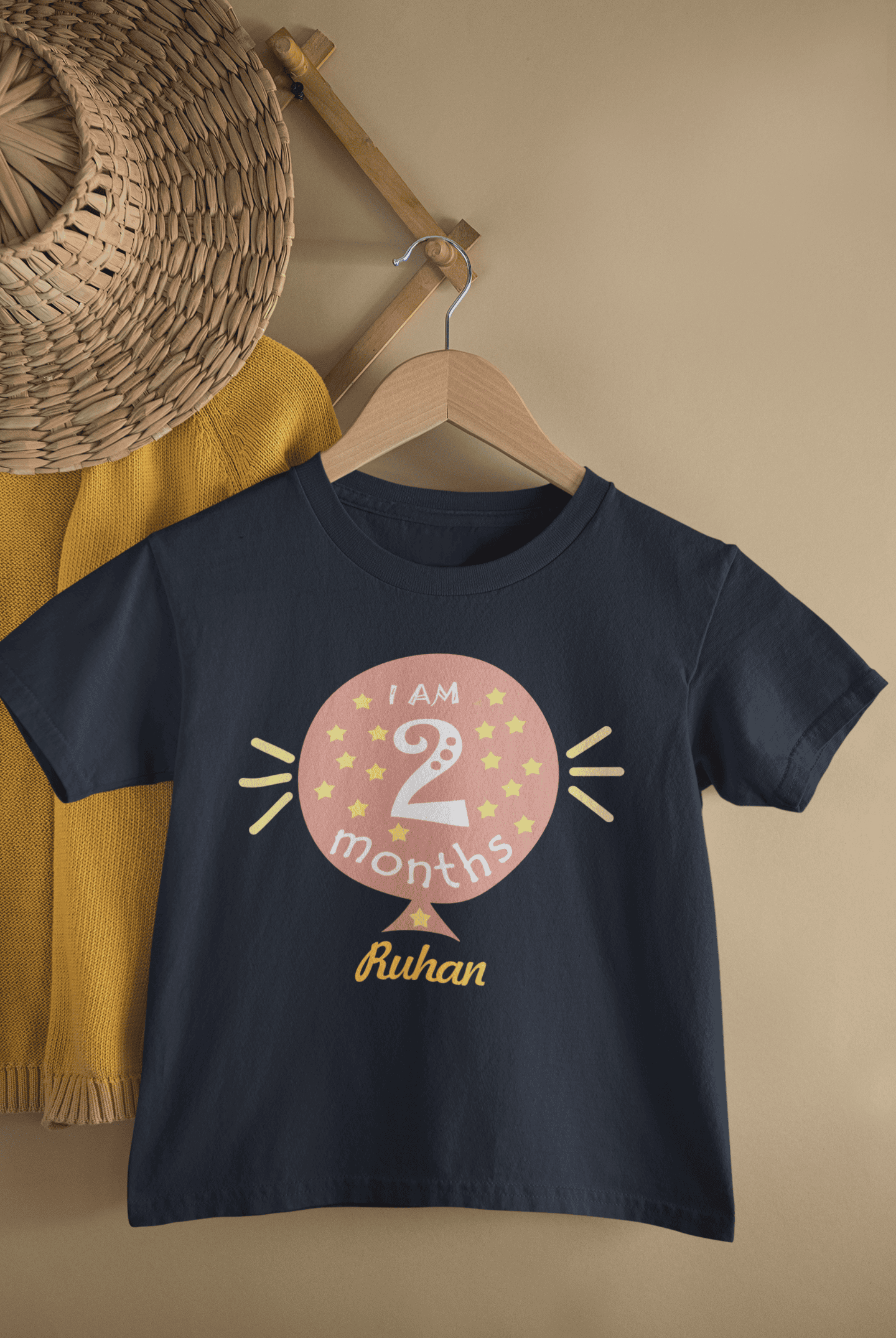 Custom Name I Am Two Months Half Sleeves T-Shirt for Boys -FunkyTeesClub