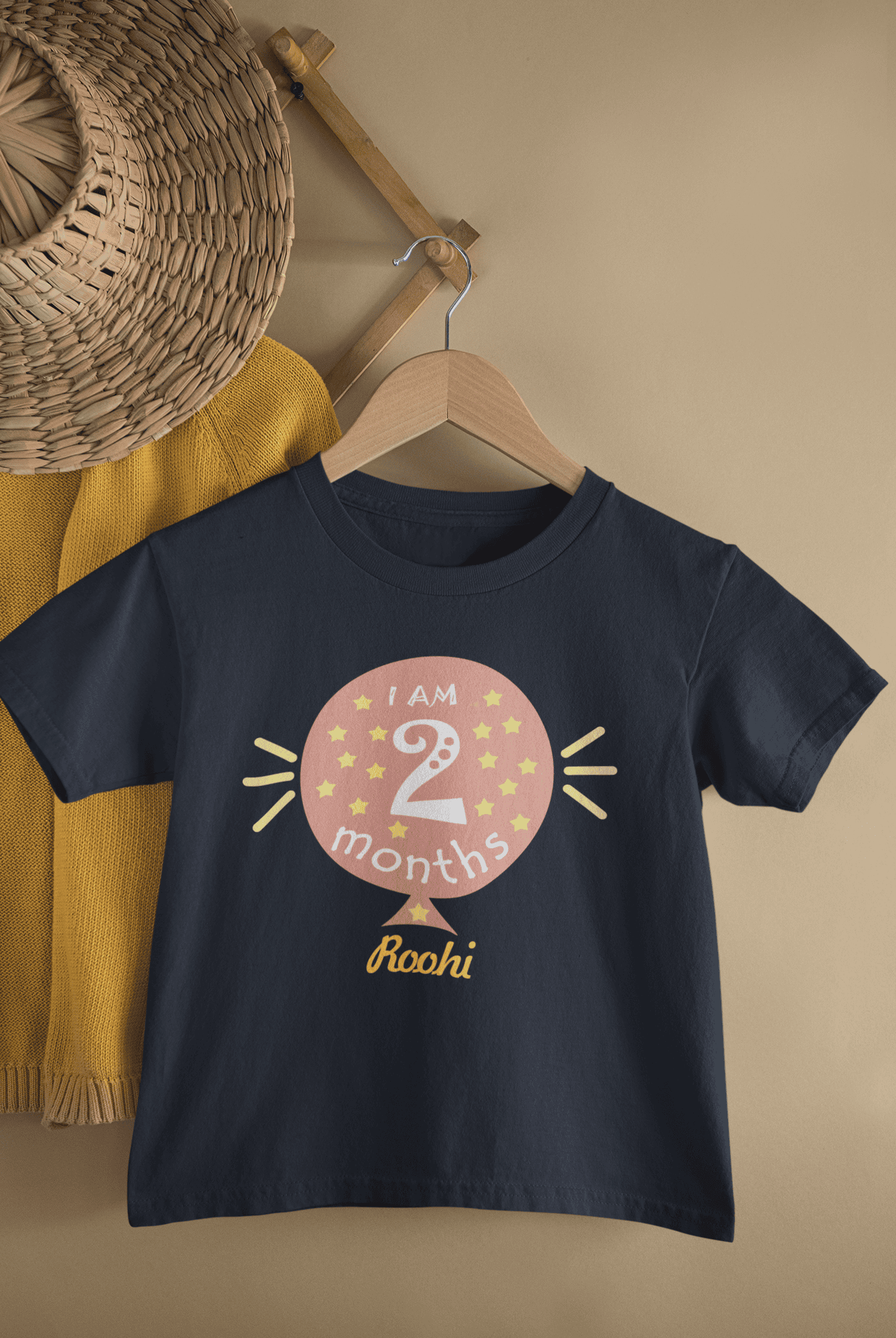 Custom Name I Am Two Month Half Sleeves T-Shirt For Girls -FunkyTeesClub