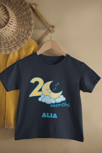 Custom Name Two Month Moon Half Sleeves T-Shirt For Girls -FunkyTeesClub