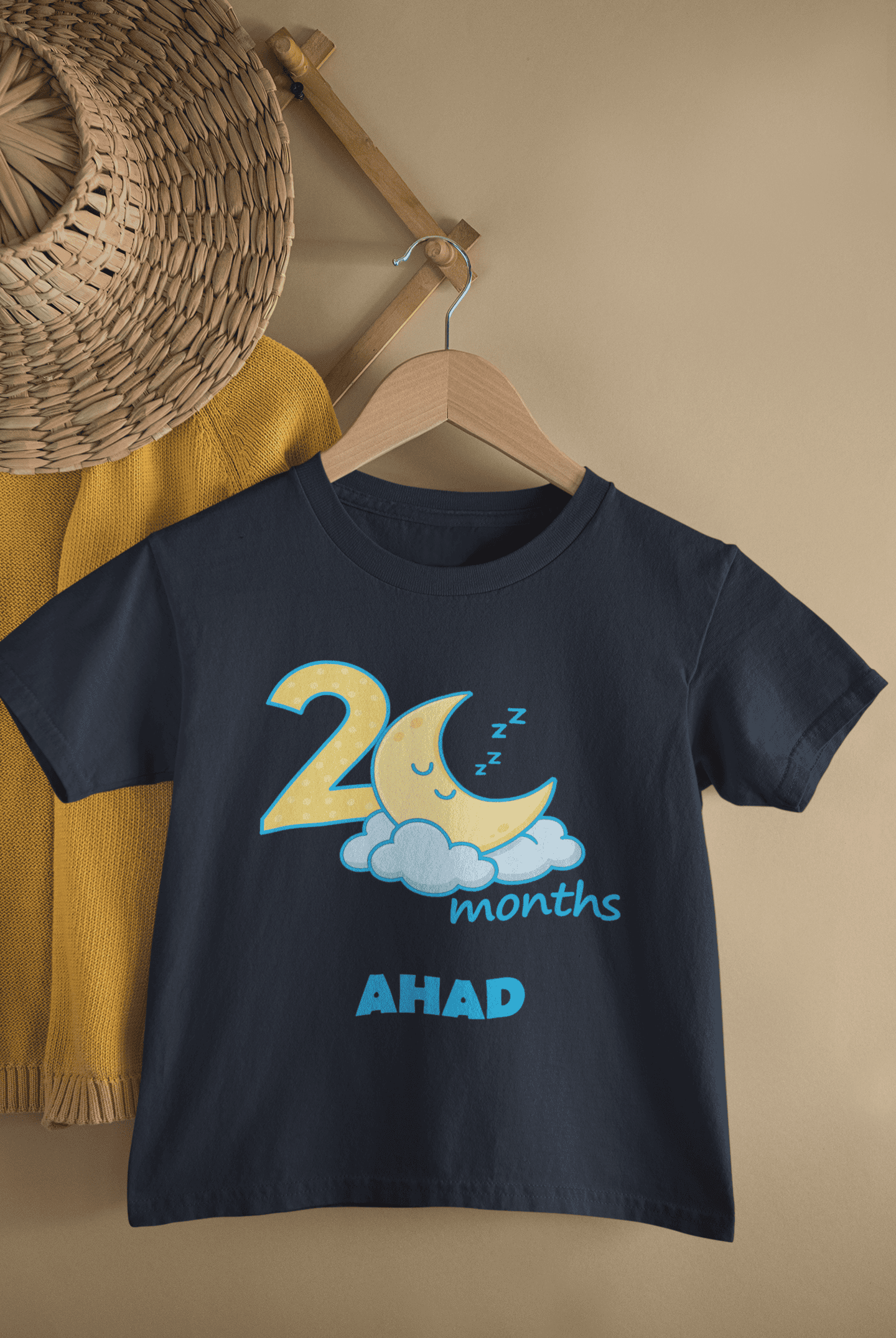 Custom Name Two Month Moon Half Sleeves T-Shirt for Boys -FunkyTeesClub