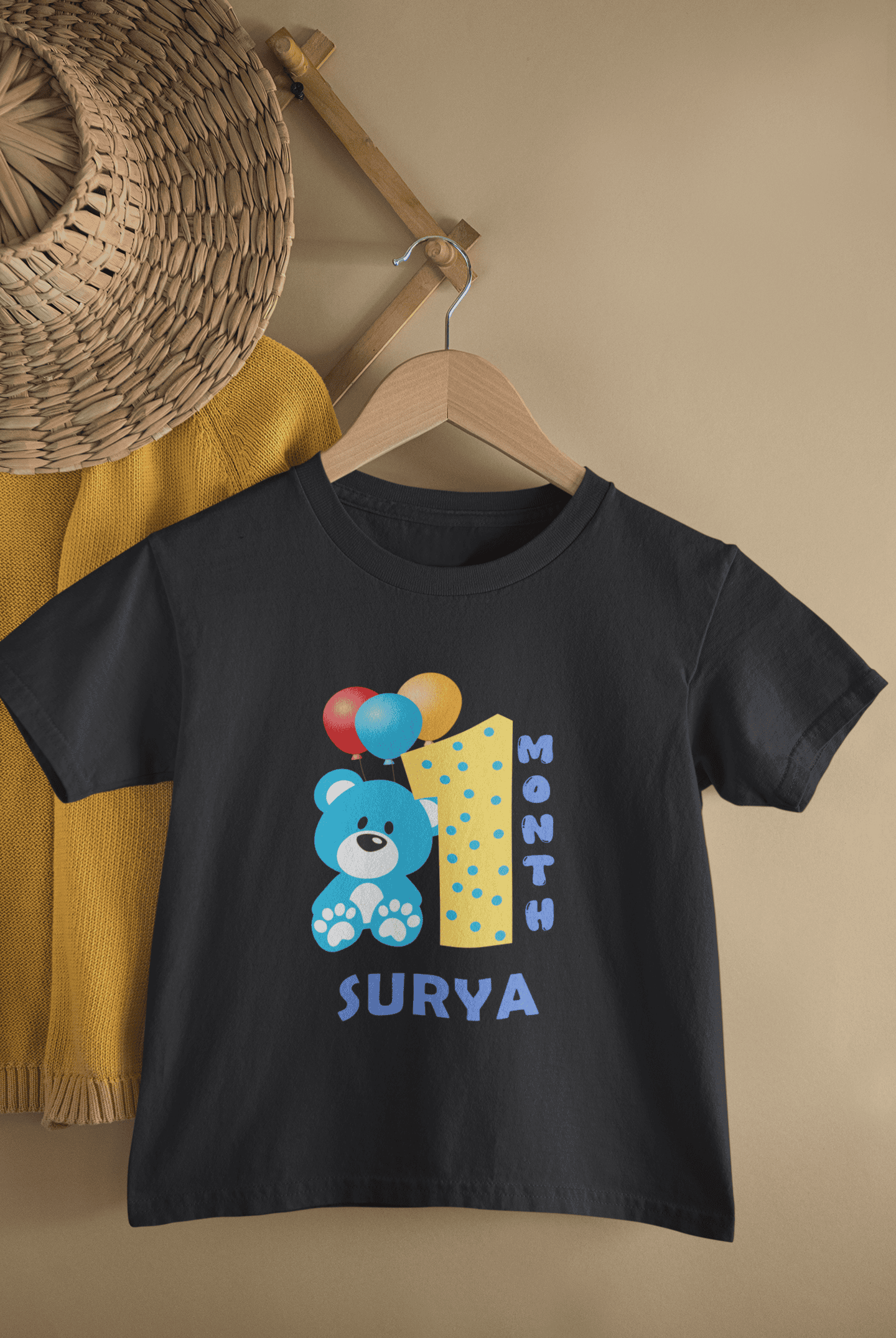 Custom Name First Month Birthday Half Sleeves T-Shirt for Boys -FunkyTeesClub