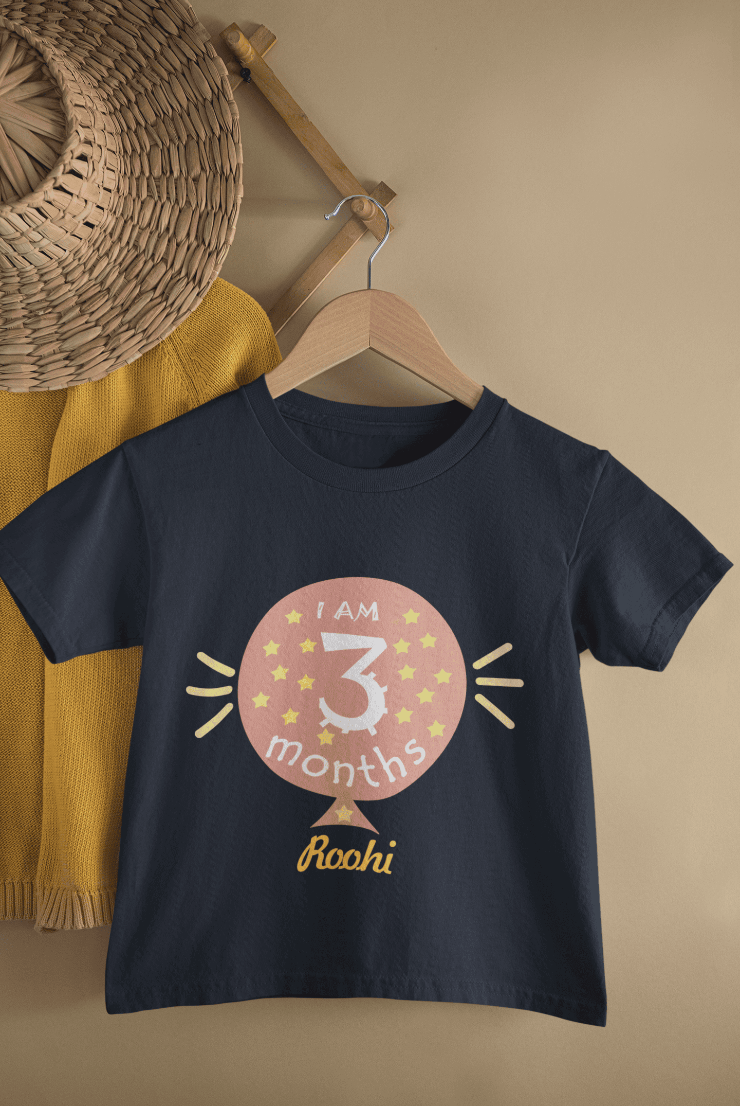 Custom Name I Am Three Month Half Sleeves T-Shirt For Girls -FunkyTeesClub