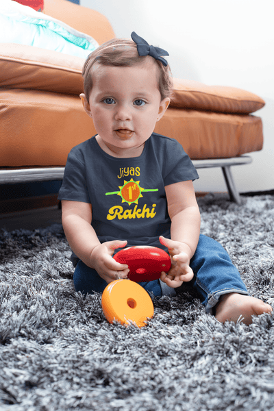 Custom Name My First Rakhi Rakshabandhan Half Sleeves T-Shirt For Girls -FunkyTeesClub