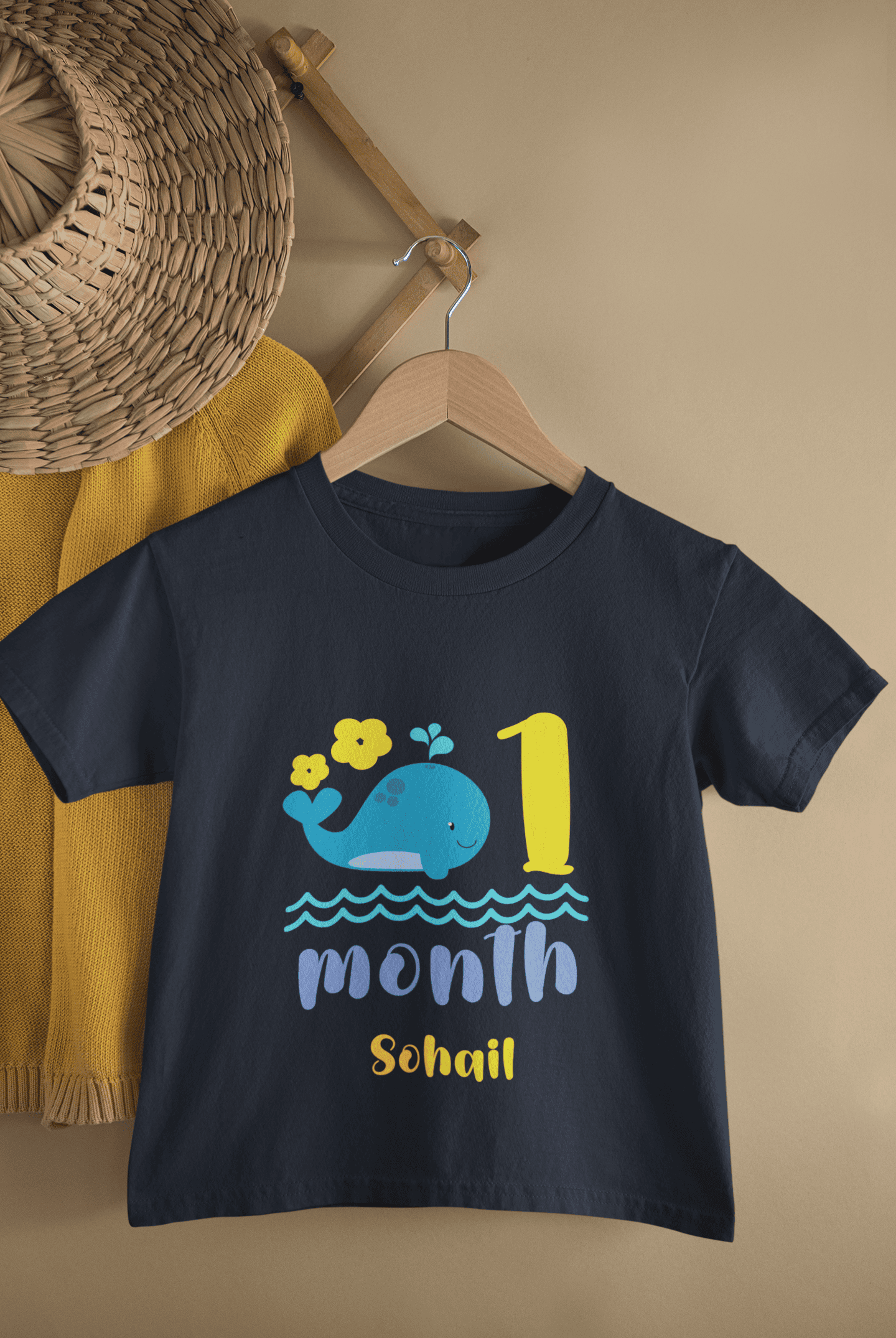 Custom Name First Month Birthday Half Sleeves T-Shirt for Boys -FunkyTeesClub