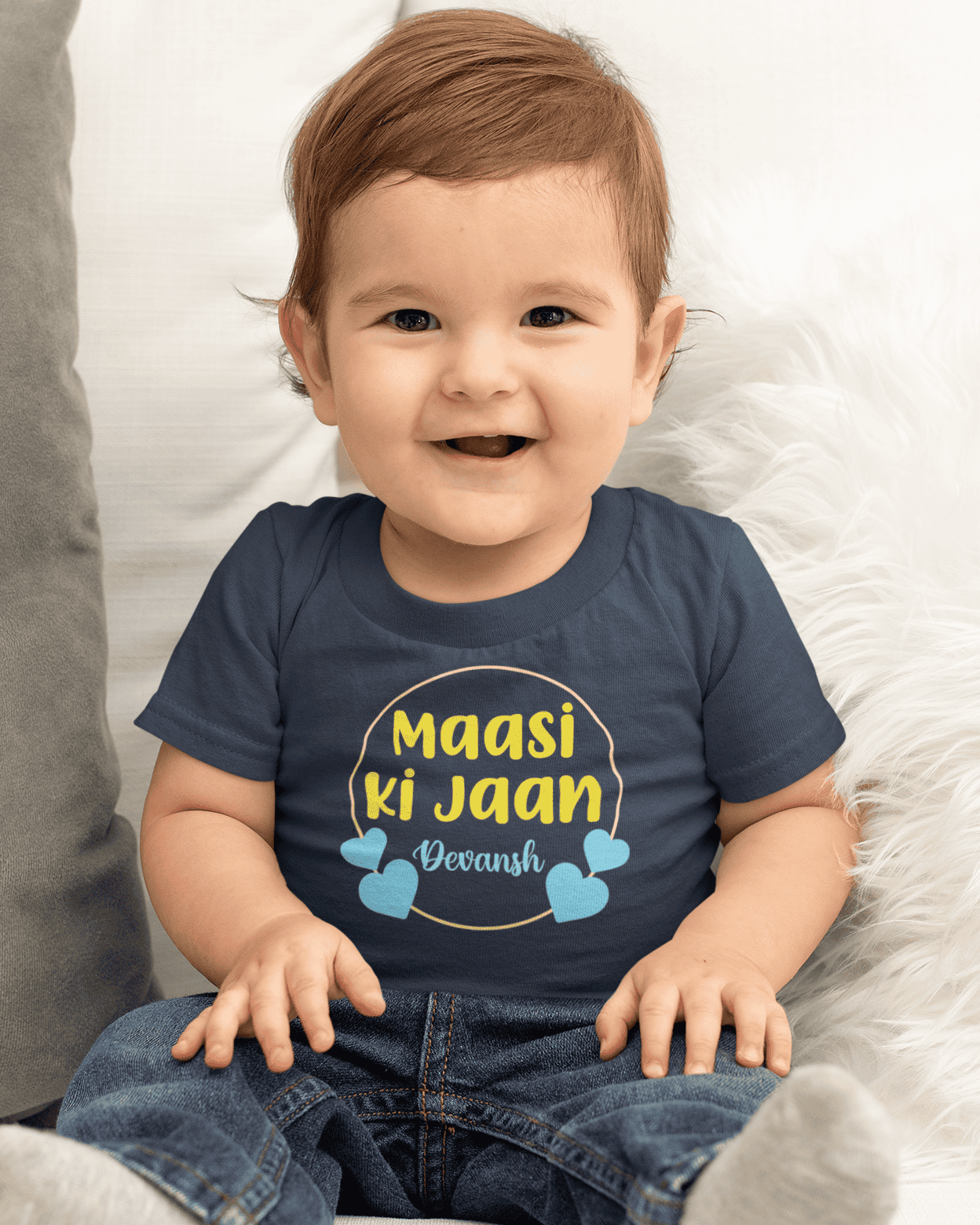 Custom Name Maasi Ki Jaan New Born Half Sleeves T-Shirt for Boys -FunkyTeesClub