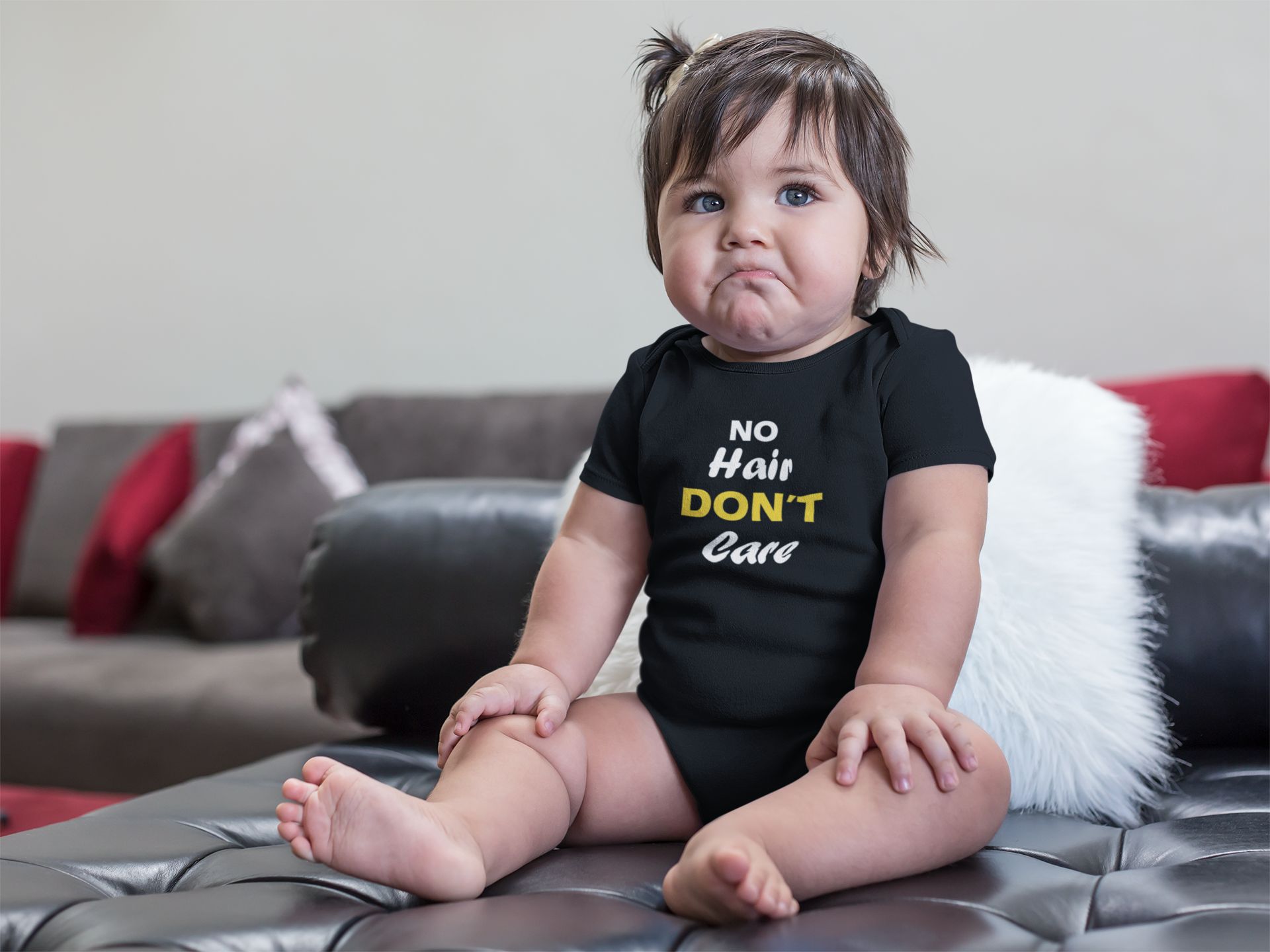 No Hair Dont Care Black Rompers for Baby Girl - FunkyTeesClub