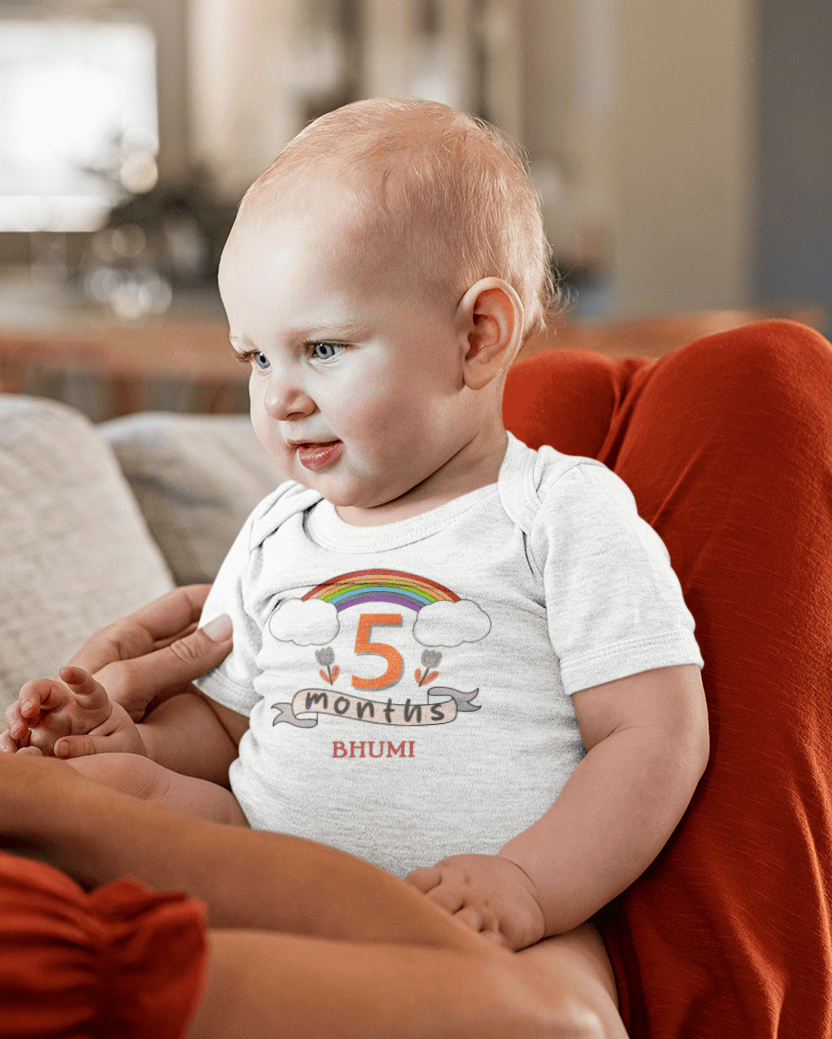 Custom Name Fifth Month Rompers for Baby Girl- FunkyTeesClub