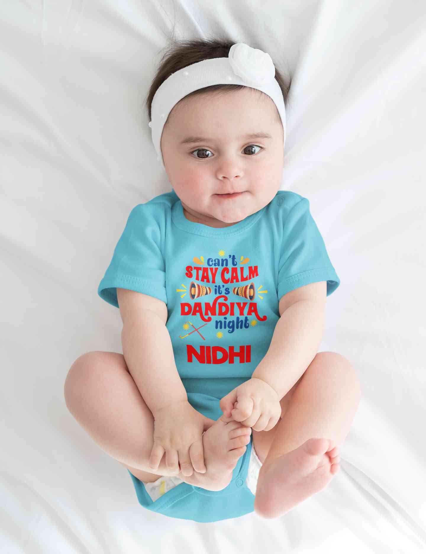 Custom Name Cant Stay Calm It Is Dandiya Night Navratri Rompers for Baby Girl- FunkyTeesClub