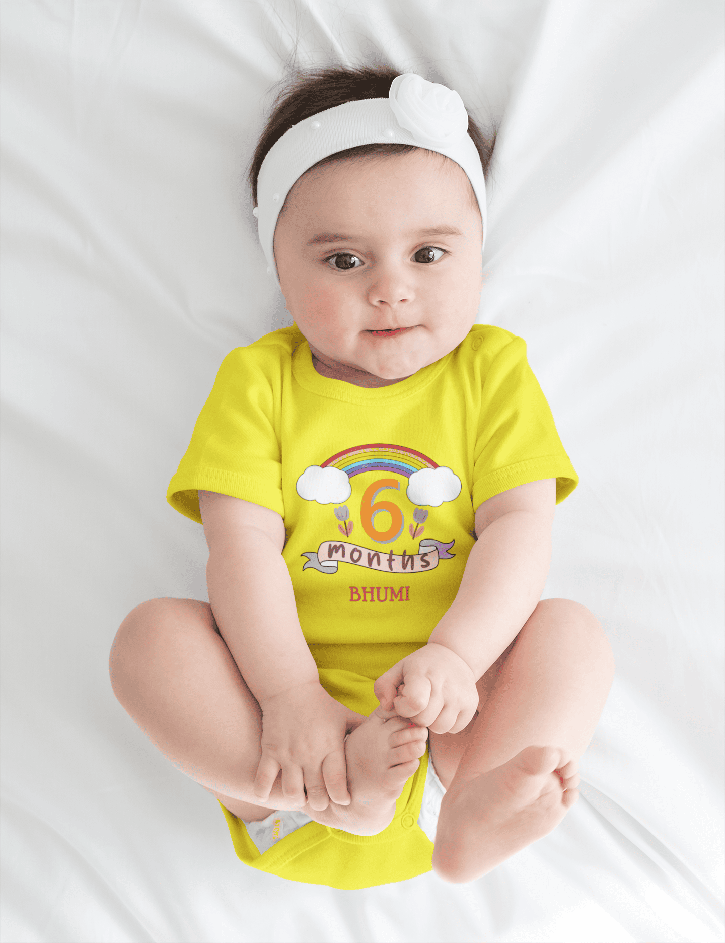 Custom Name Sixth Month Rompers for Baby Girl- FunkyTeesClub