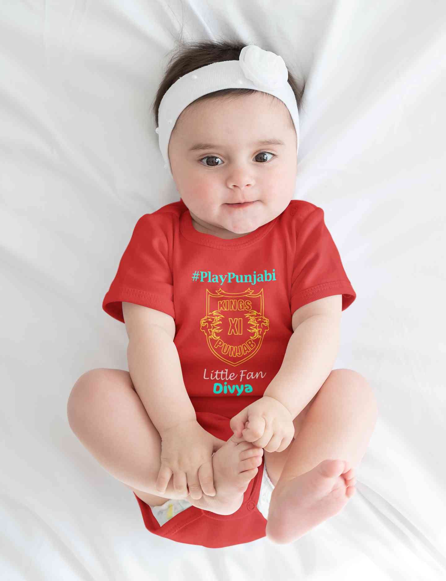 Custom Name IPL PBKS Punjab Kings PlayPunjabi Kings Eleven Punjab Rompers for Baby Girl- FunkyTeesClub
