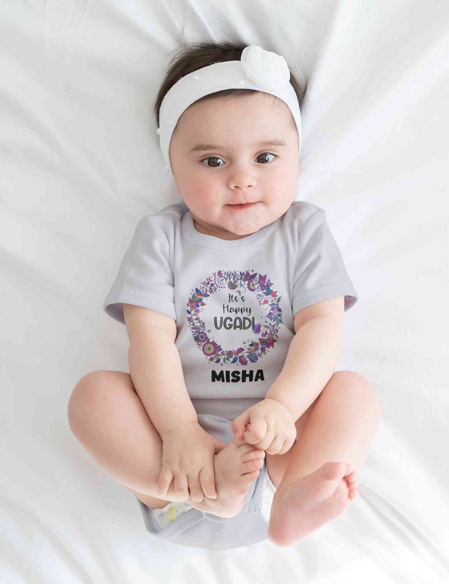 Custom Name Its Happy Ugadi Rompers for Baby Girl- FunkyTeesClub