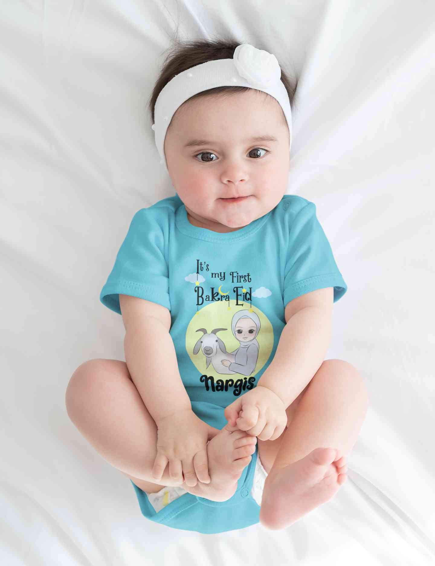 Custom Name Its My First Bakra Eid Rompers for Baby Girl- FunkyTeesClub