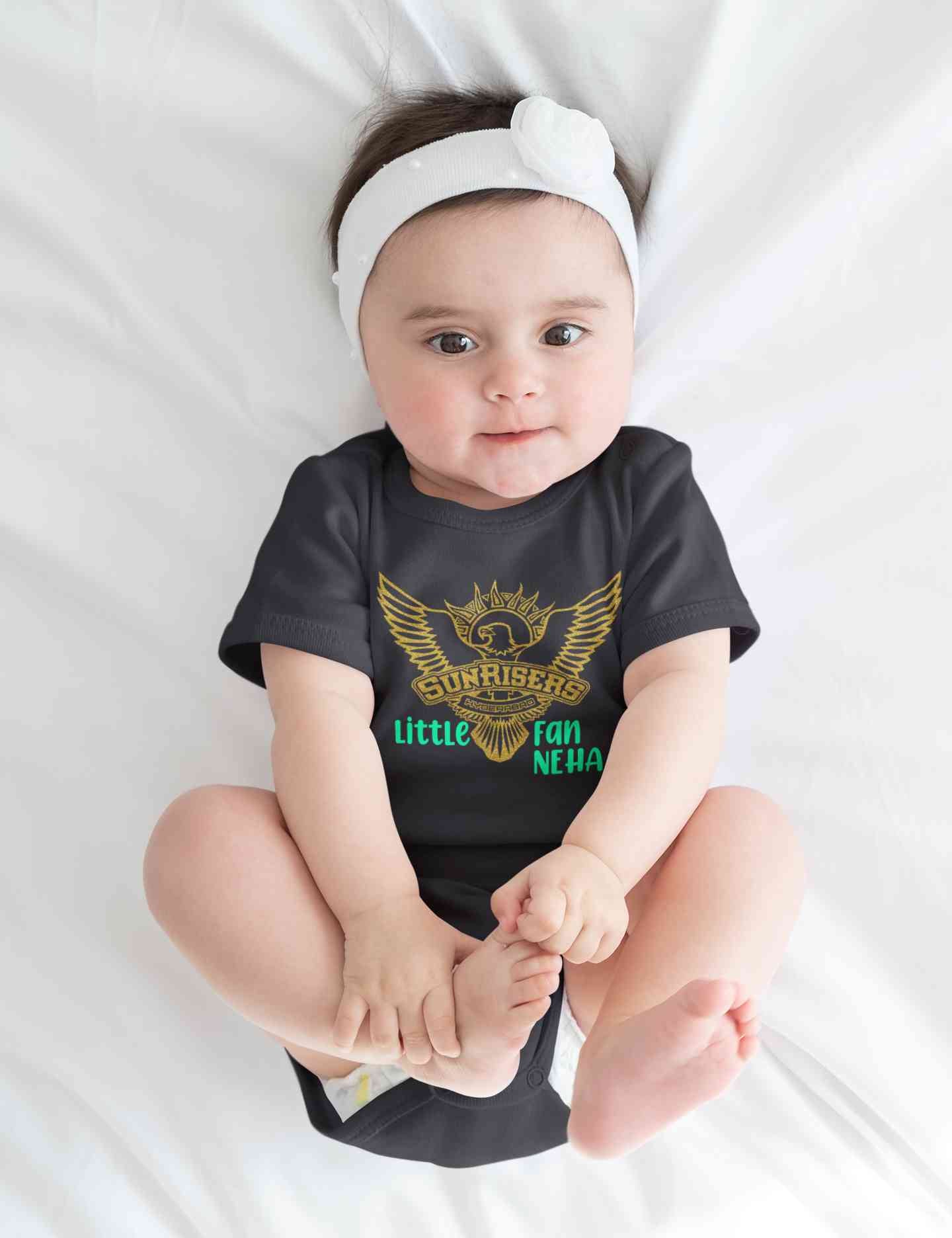 Custom Name IPL SRH Sunrisers Little Fan Rompers for Baby Girl- FunkyTeesClub