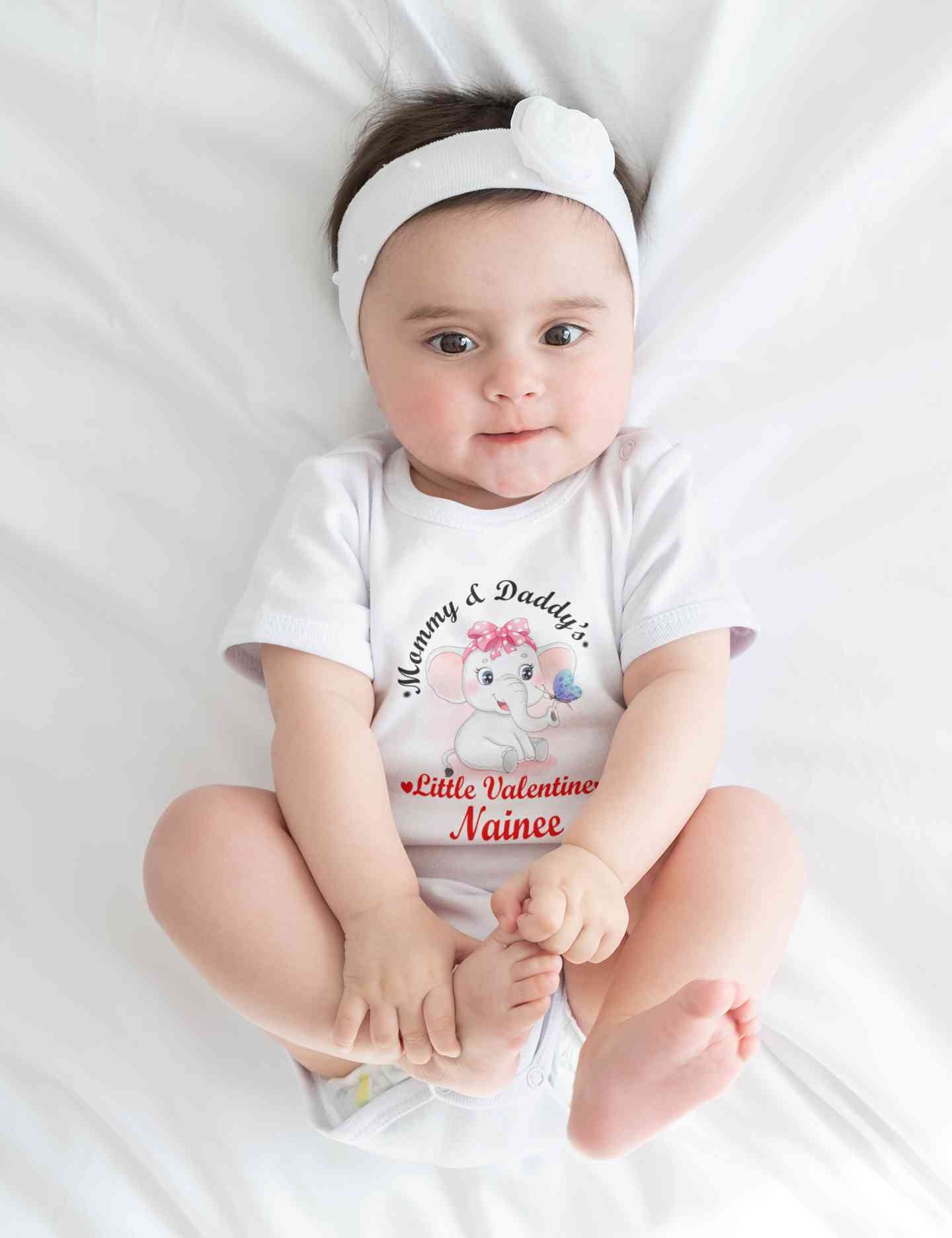 Custom Name Mommy And Daddys Little Valentine Rompers for Baby Girl- FunkyTeesClub