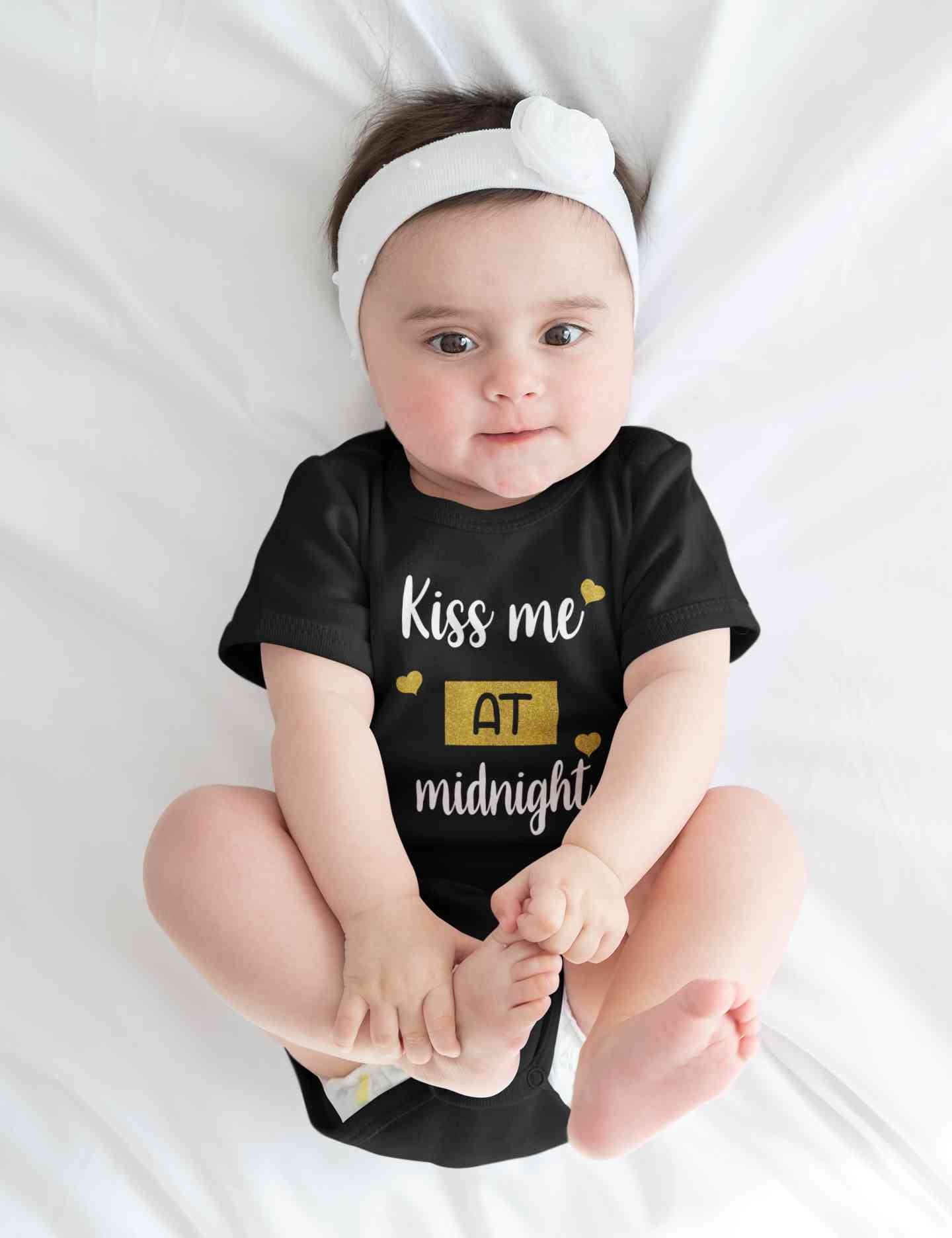 Kiss Me At Midnight Christmas Rompers for Baby Girl- FunkyTeesClub