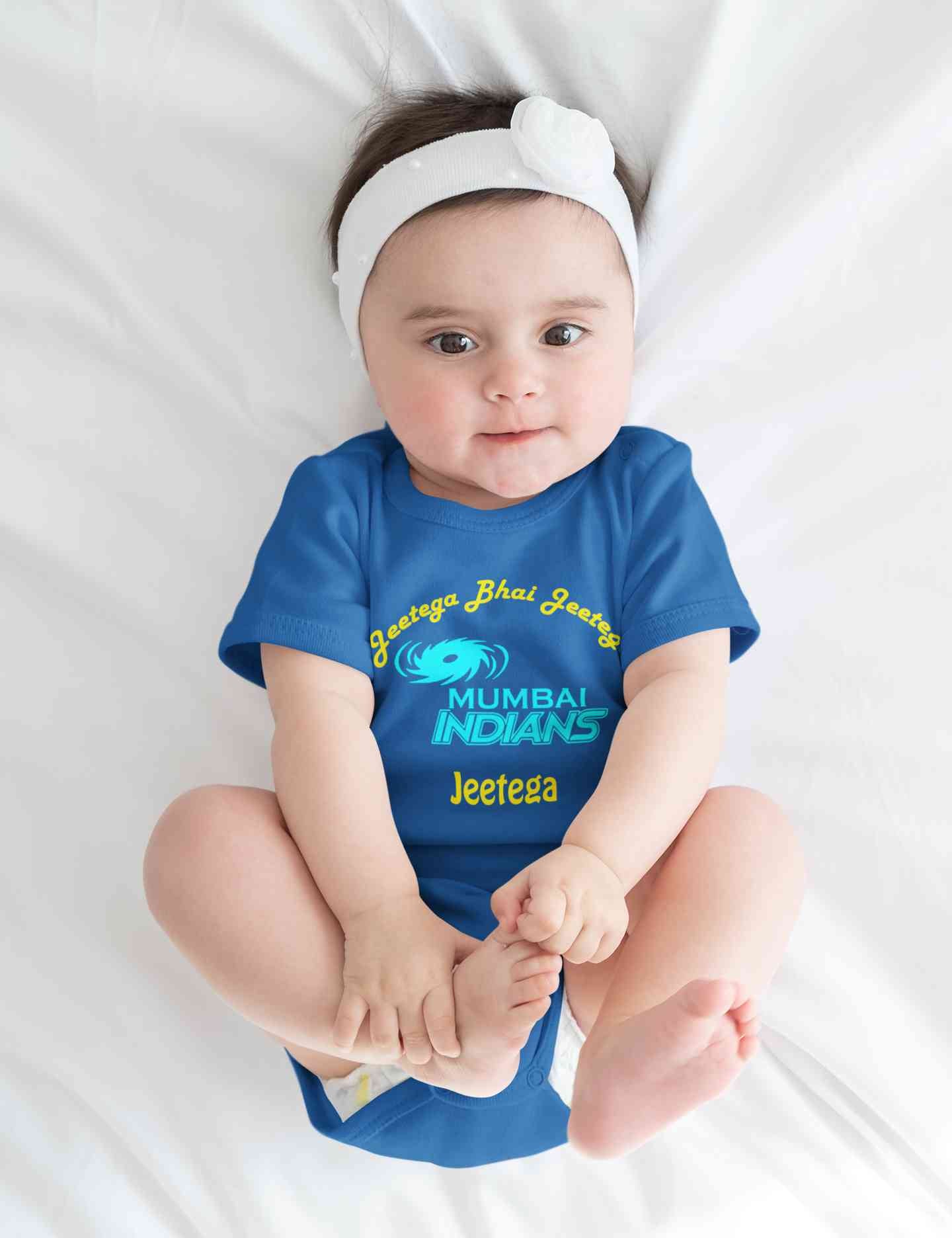 IPL Mumbai Indians Jeetega Bhai Jeetega MI Jeetega Rompers for Baby Girl- FunkyTeesClub