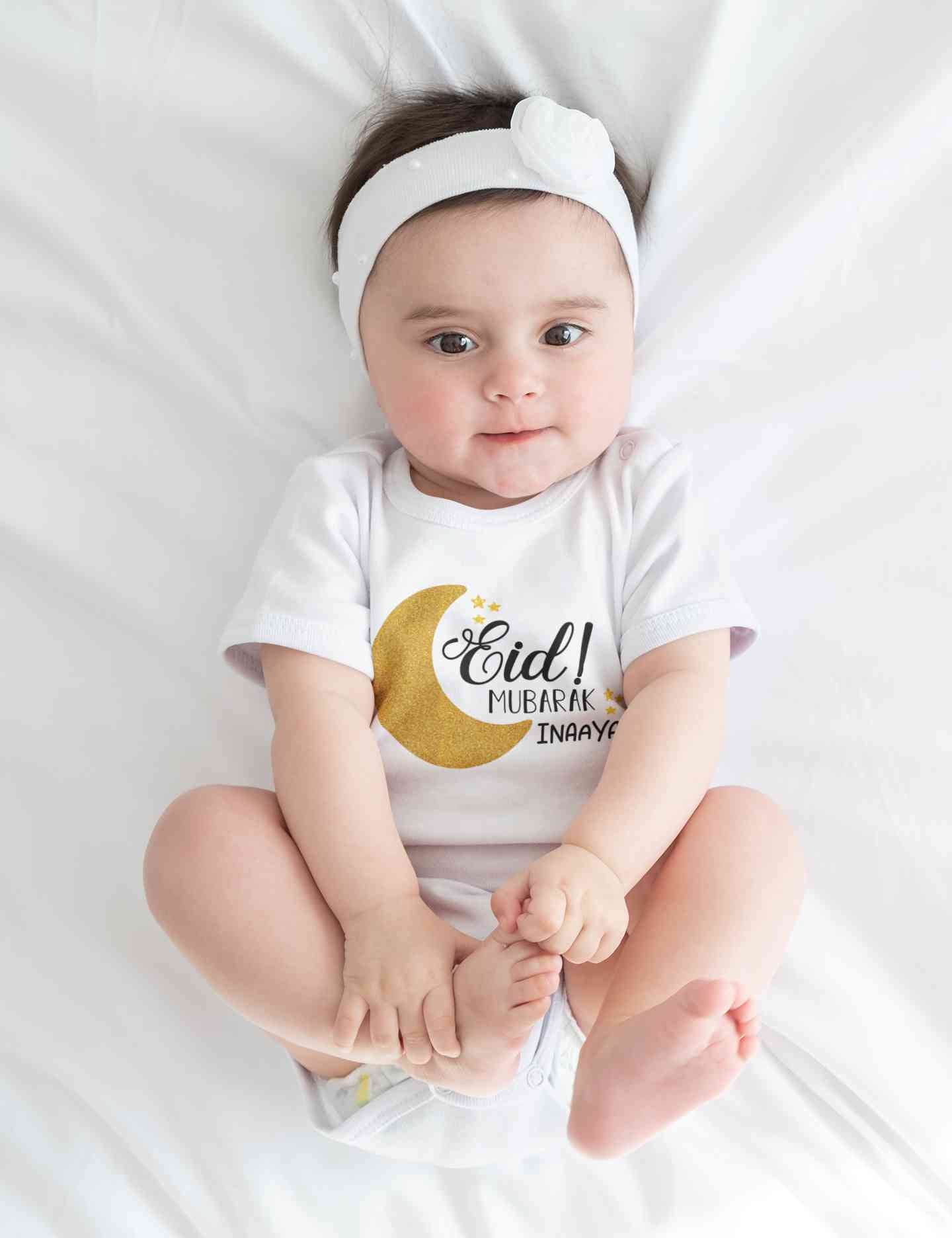 Custom Name Eid Mubaaarak Rompers for Baby Girl- FunkyTeesClub