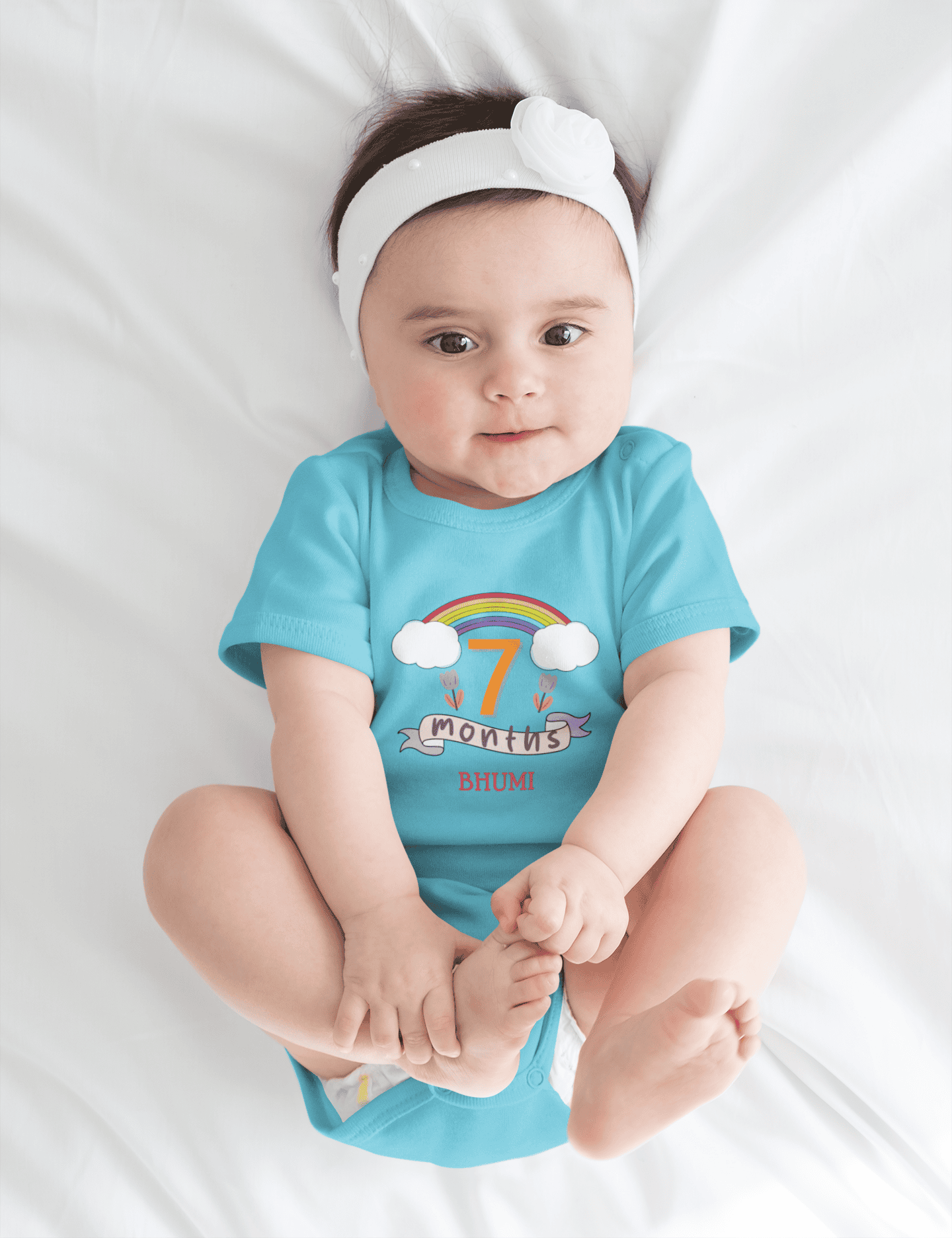 Custom Name Seventh Month Rompers for Baby Girl- FunkyTeesClub