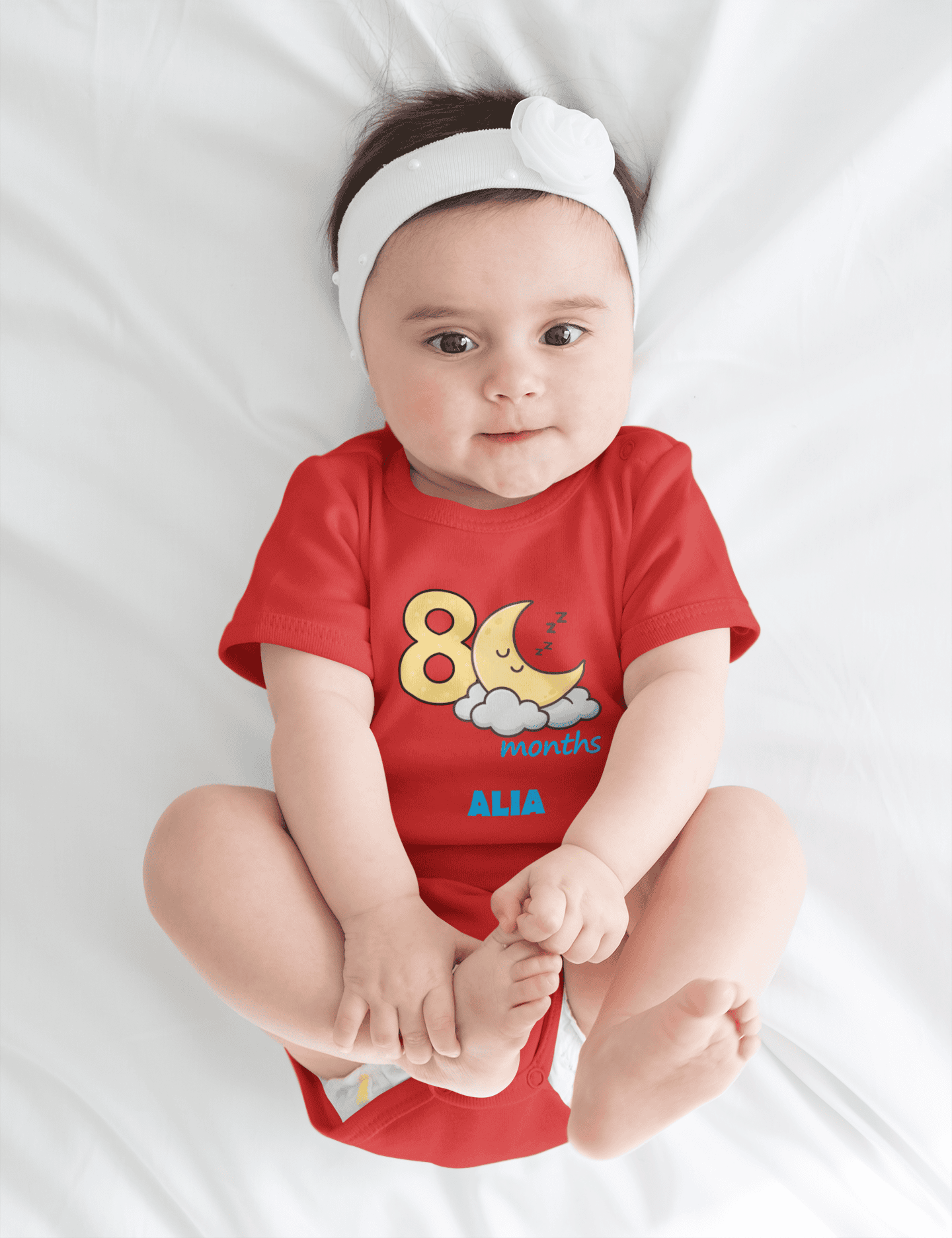 Custom Name Eighth Month Rompers for Baby Girl- FunkyTeesClub