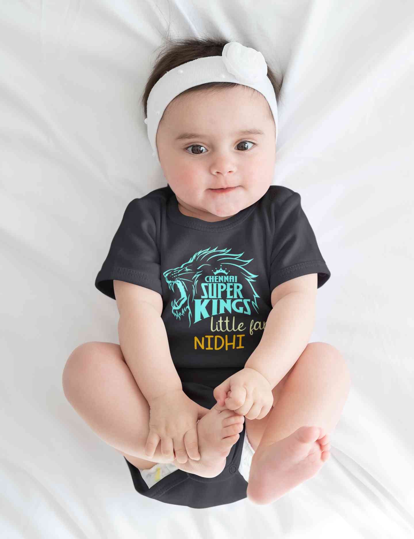 Custom Name IPL CSK Chennai Super Kings Little Fan Rompers for Baby Girl- FunkyTeesClub