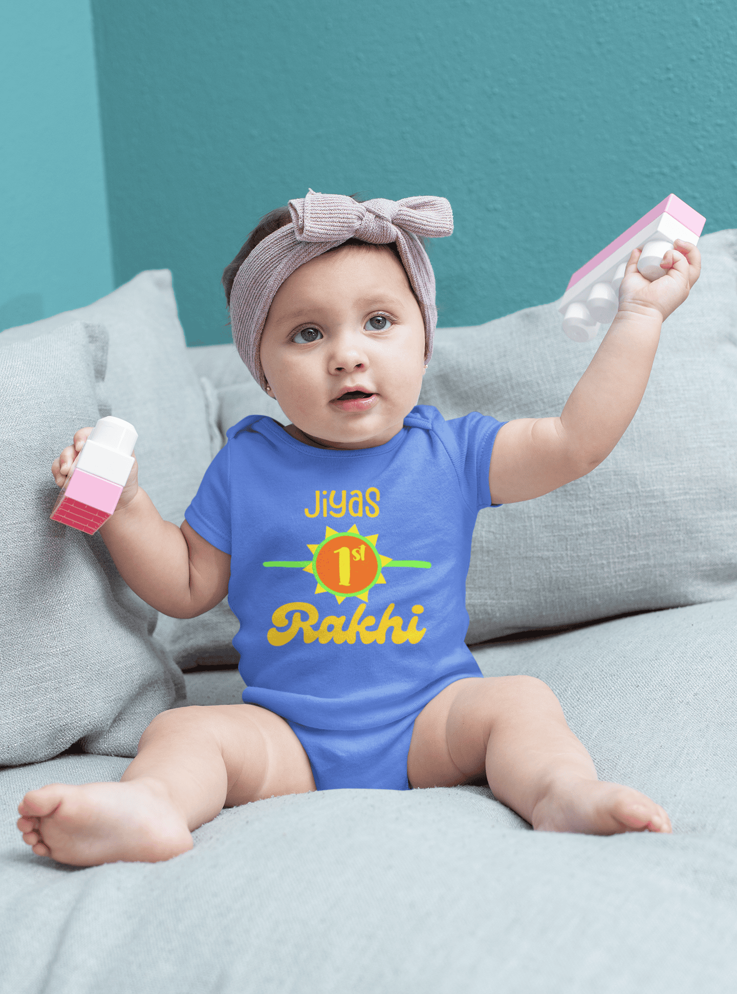 Custom Name My First Rakhi Rakshabandhan Rompers for Baby Girl- FunkyTeesClub