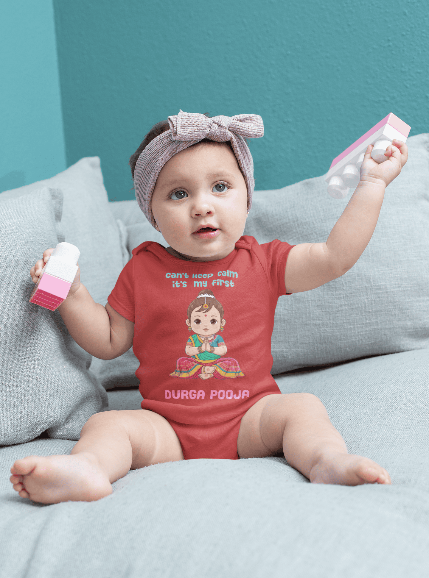 Can't Keep Calm It's My First Durga Pooja Rompers for Baby Girl- FunkyTeesClub