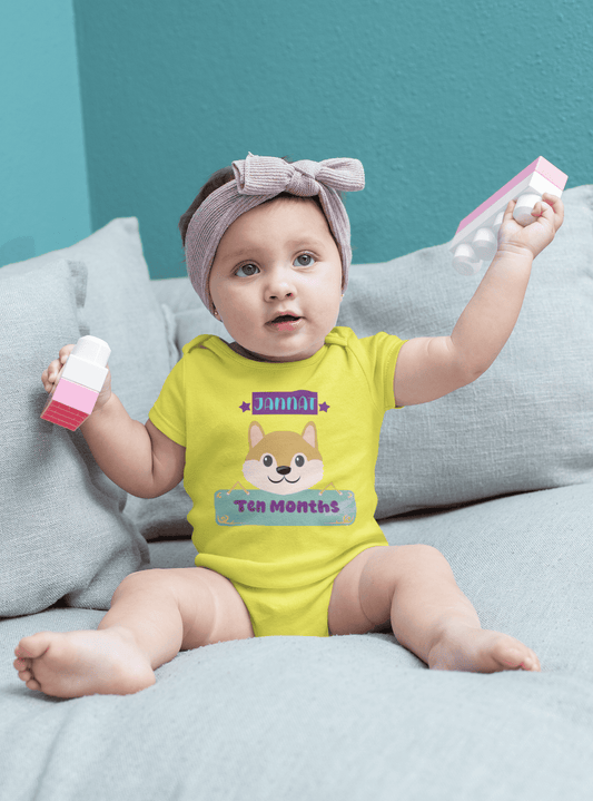 Custom Name Ten Months Rompers for Baby Girl- FunkyTeesClub
