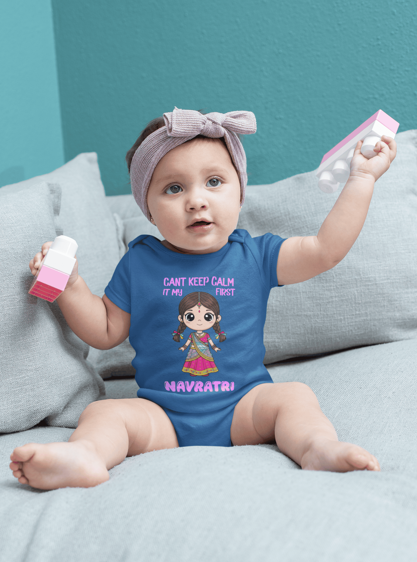 Can't Keep Calm It's My First Navratri Rompers for Baby Girl- FunkyTeesClub