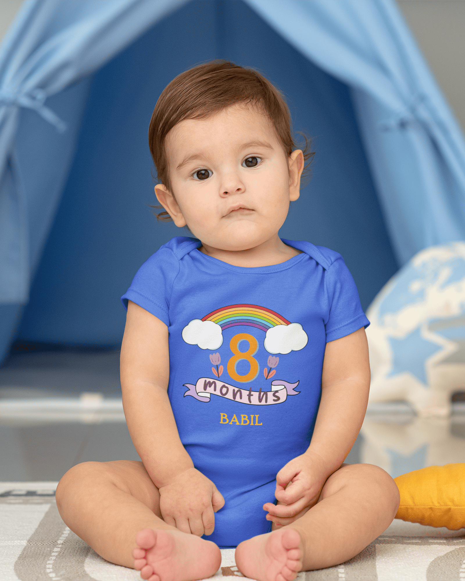 Custom Name Eighth Month Rompers for Baby Boy- FunkyTeesClub