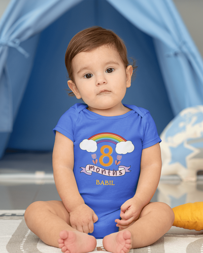 Custom Name Eight Month Rompers for Baby Boy- FunkyTeesClub