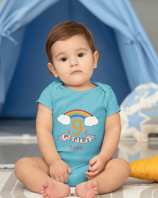 Custom Name Ninth Month Rompers for Baby Boy- FunkyTeesClub